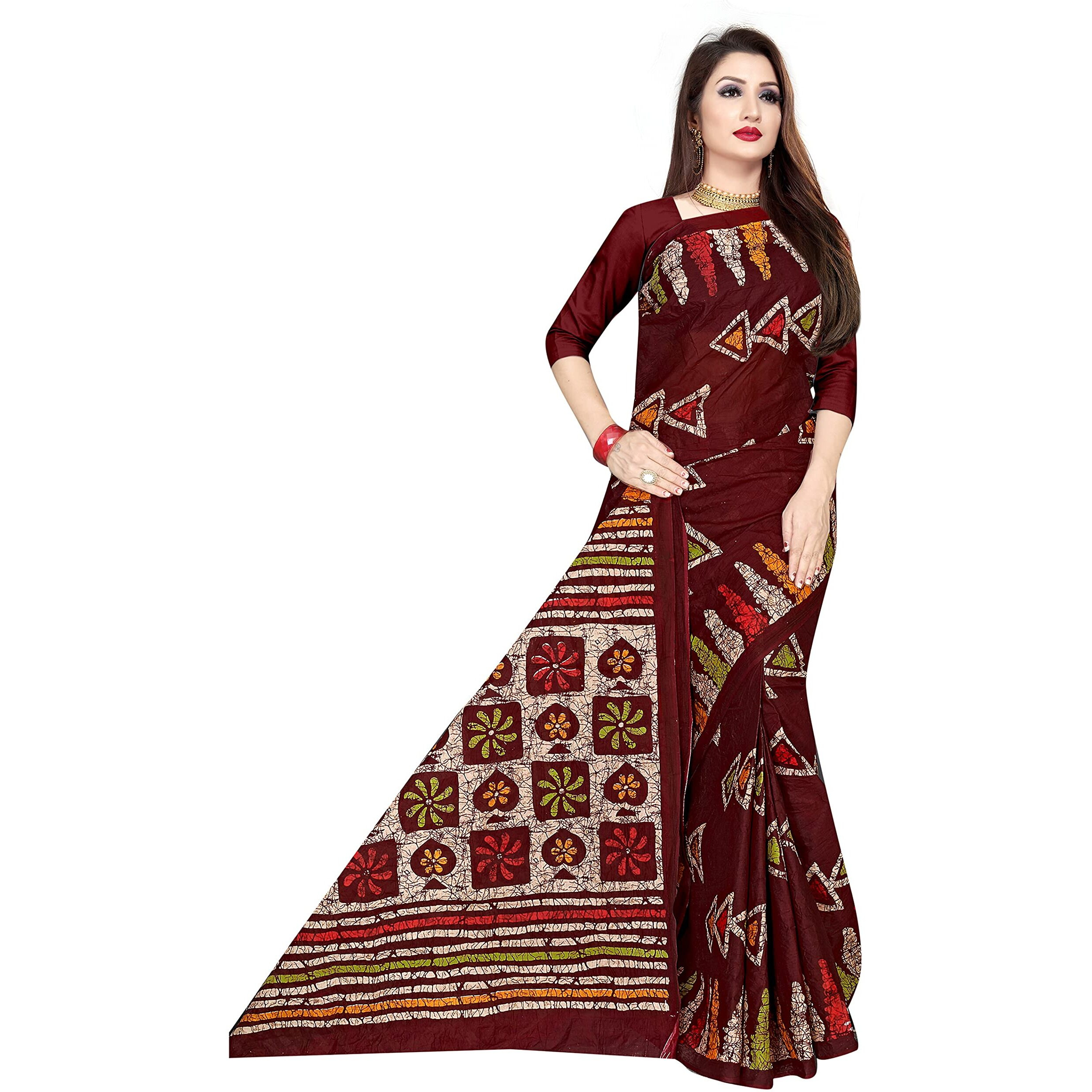 TAMAIRA FASHION Womens Plain Weave Pure Cotton Saree Without Blouse Piece(AB13_Maroon)