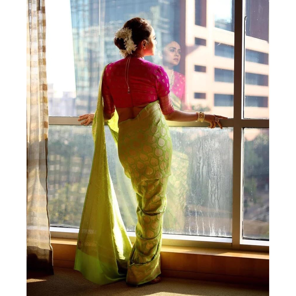 C J Enterprise Womens Pure Soft Kanjivaram Silk Saree for Wedding Kanchipuram Pattu Sarees Banarasi Cotton Latest Sari With Blouse Piece Design Wear ladies new sadi 2023 Party 2024 (BS17 Green)