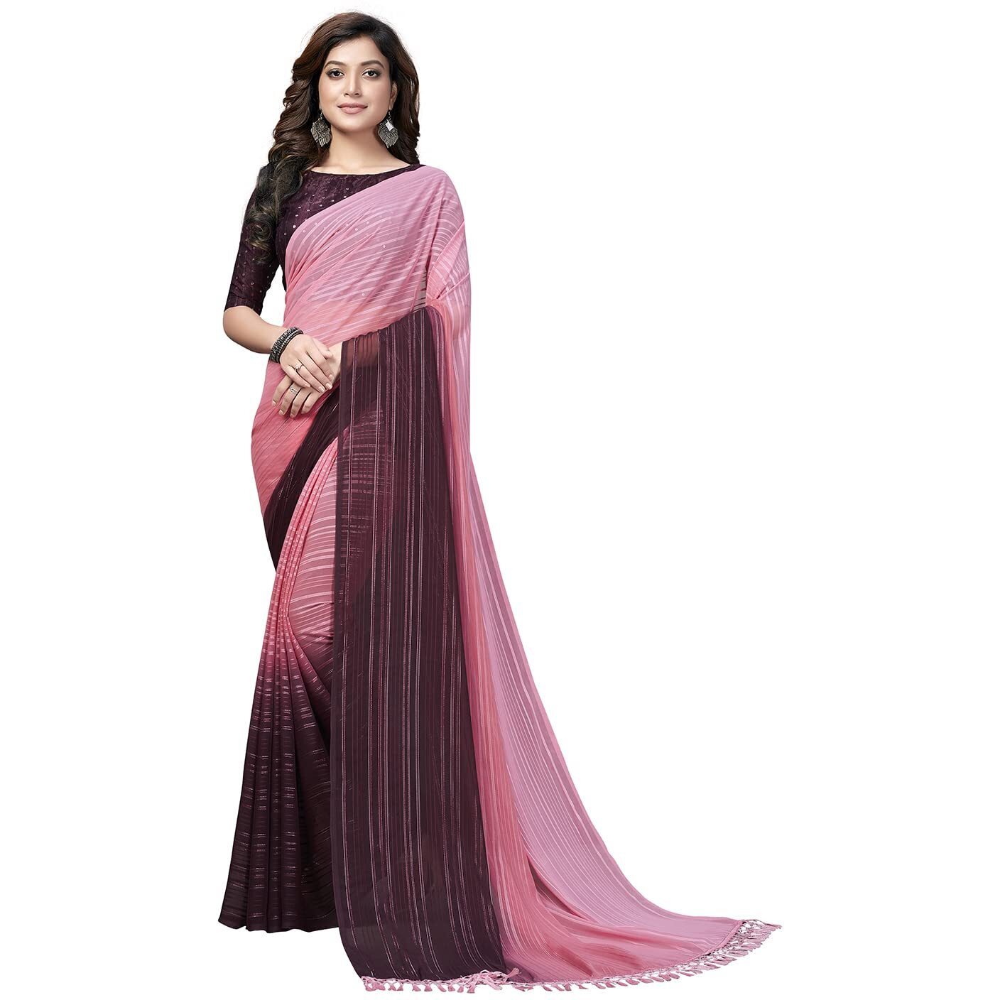 Pratham Blue Womens Silk Saree With Blouse Piece (PB-225_Pink and Purple)