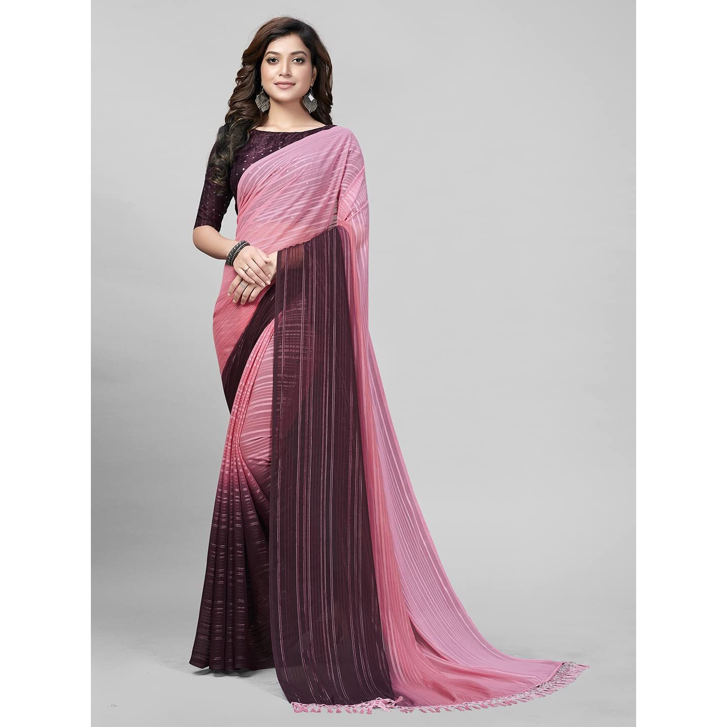 Pratham Blue Womens Silk Saree With Blouse Piece (PB-225_Pink and Purple)