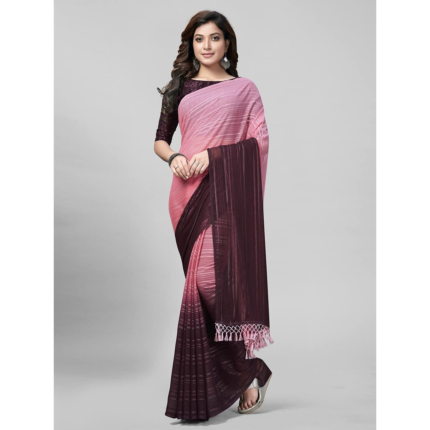 Pratham Blue Womens Silk Saree With Blouse Piece (PB-225_Pink and Purple)