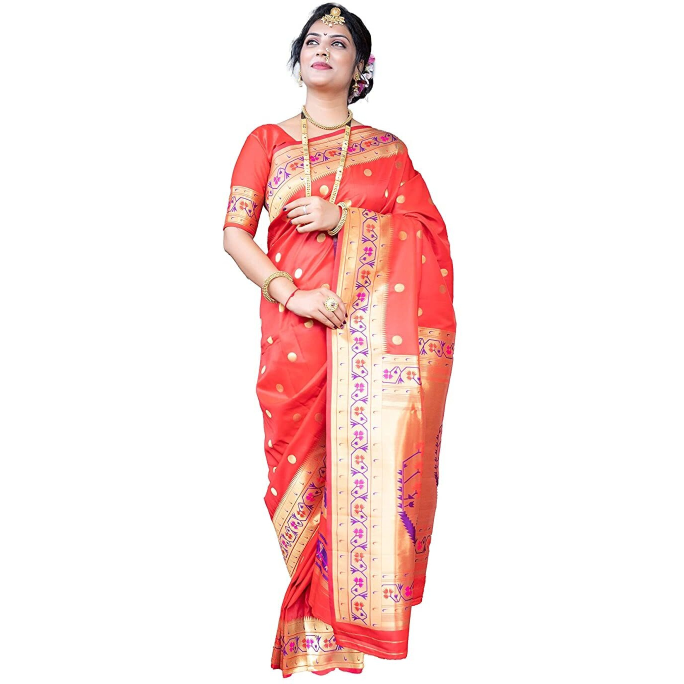 SGF11 Womens Paithani Kanjivaram Soft Silk Saree With Blouse Piece (Red)
