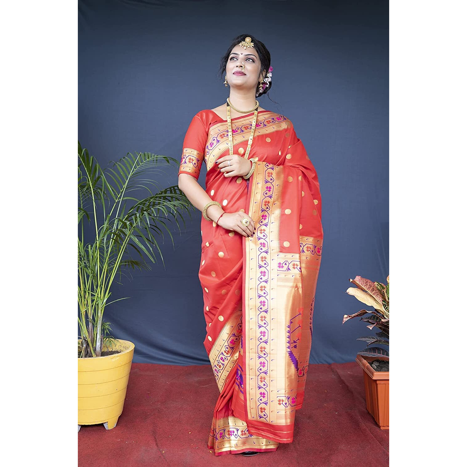 SGF11 Womens Paithani Kanjivaram Soft Silk Saree With Blouse Piece (Red)