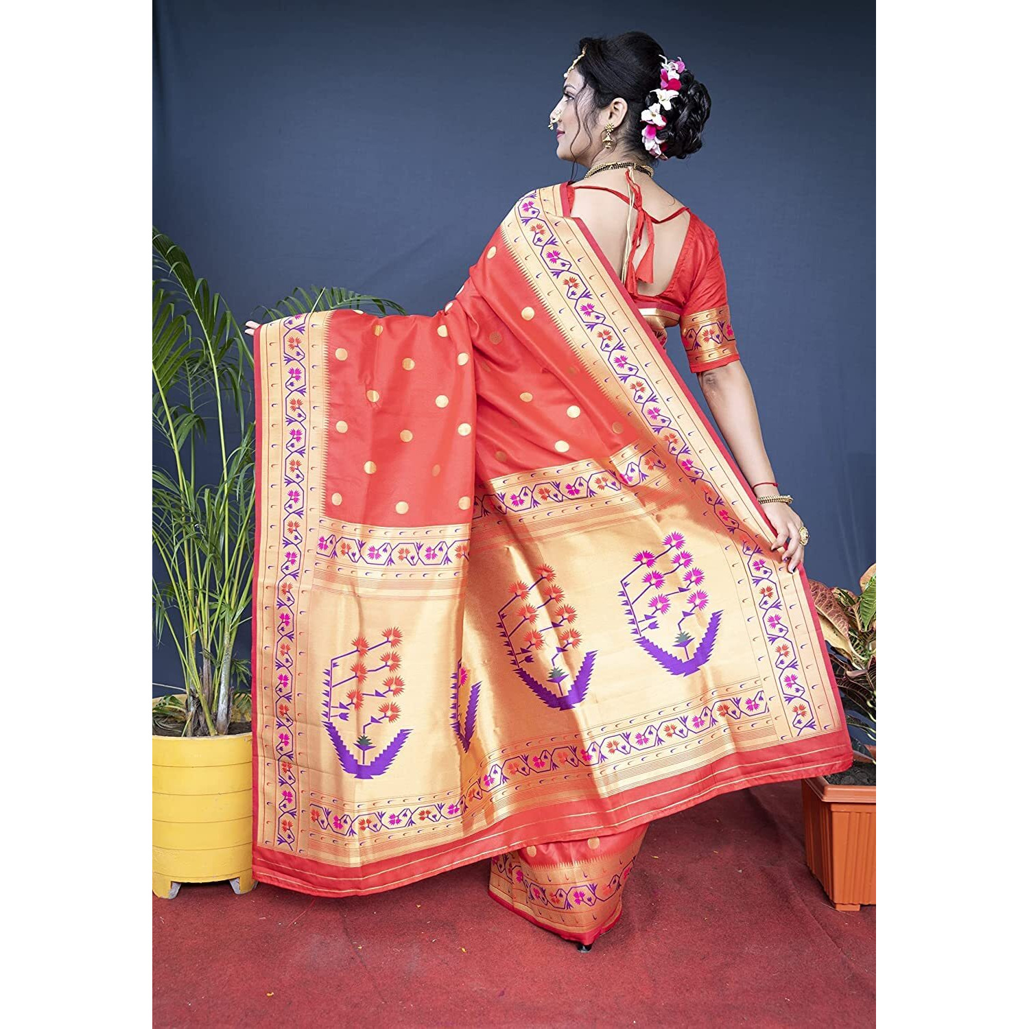 SGF11 Womens Paithani Kanjivaram Soft Silk Saree With Blouse Piece (Red)