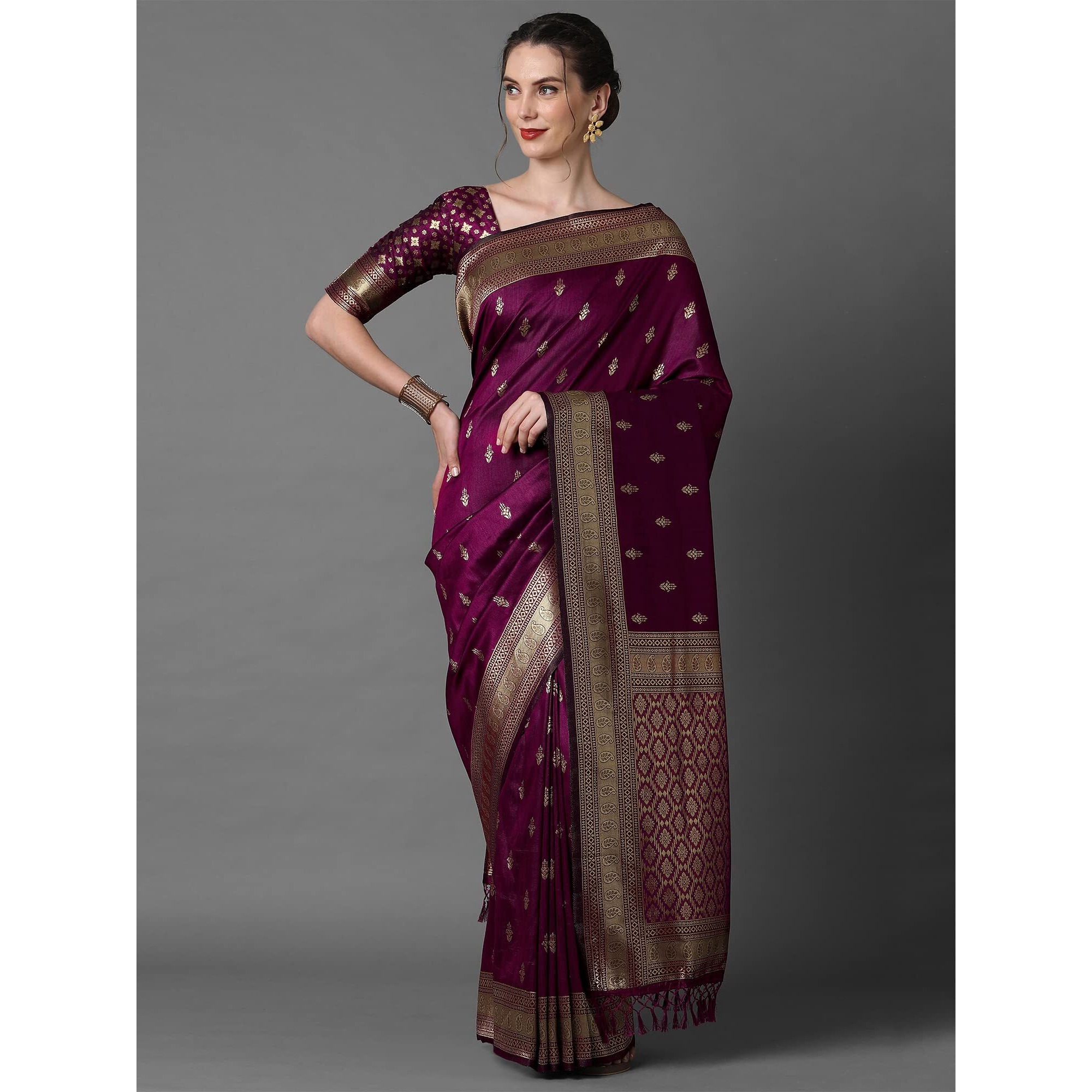 AKHILAM Womens Banarasi Silk Woven Design Saree With Unstitched Blouse Piece (Magenta_2PAKHI4103_B)