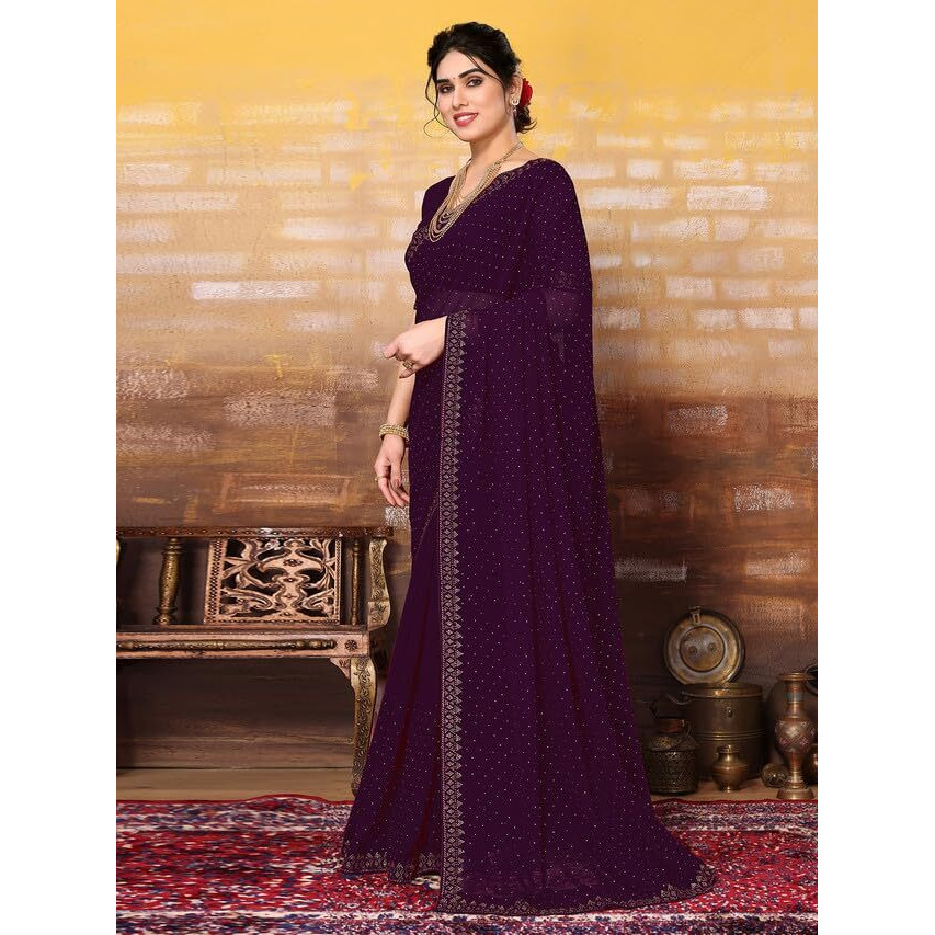 Satrani Womens Pure Georgette Saree (3321S163N_Wine)