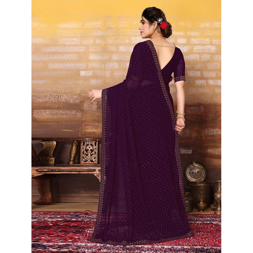 Satrani Womens Pure Georgette Saree (3321S163N_Wine)