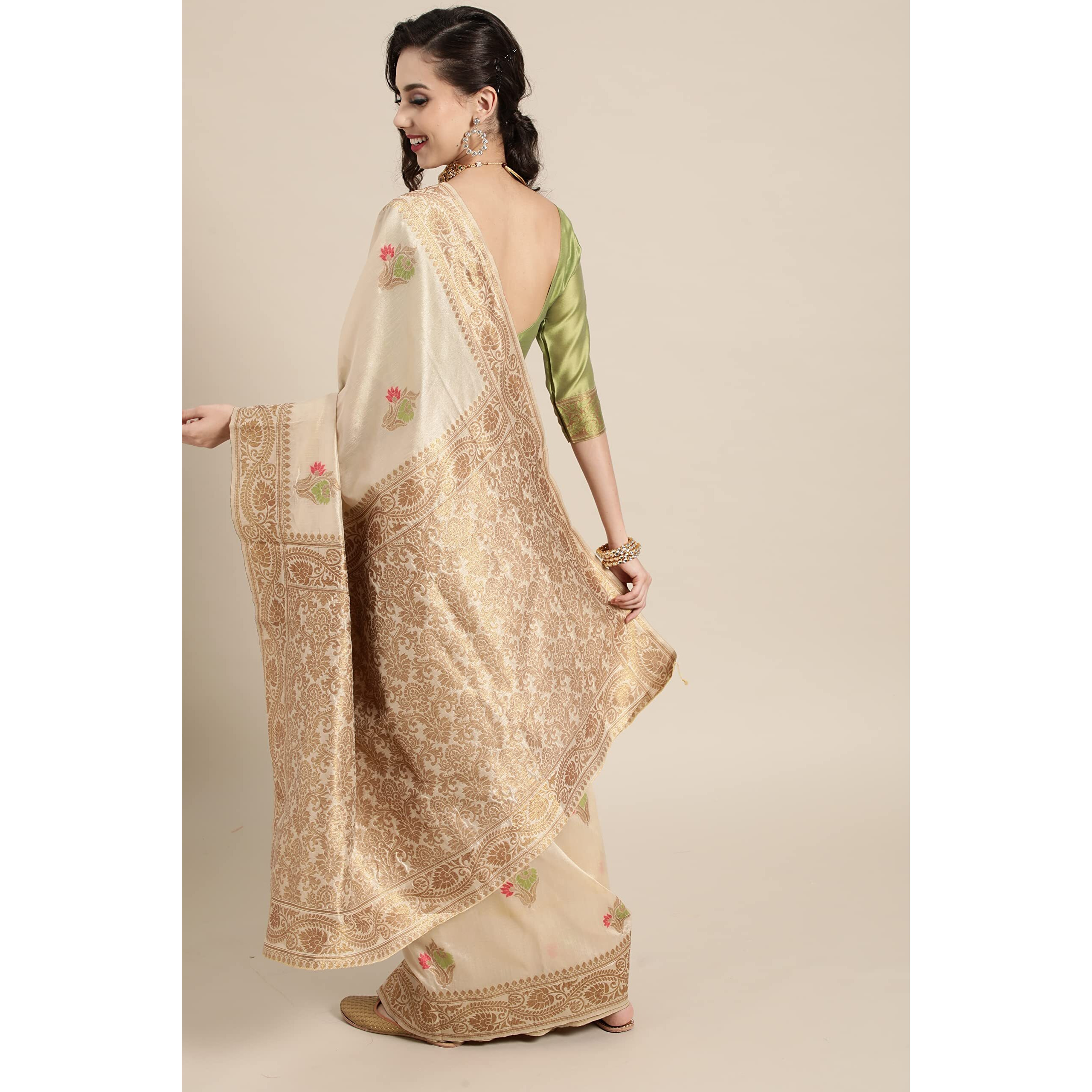 Akhilam Womens Banarasi Silk Saree With Blouse Piece (Banarasi Silk Saree Ff0Knlsa80008D_Off White)