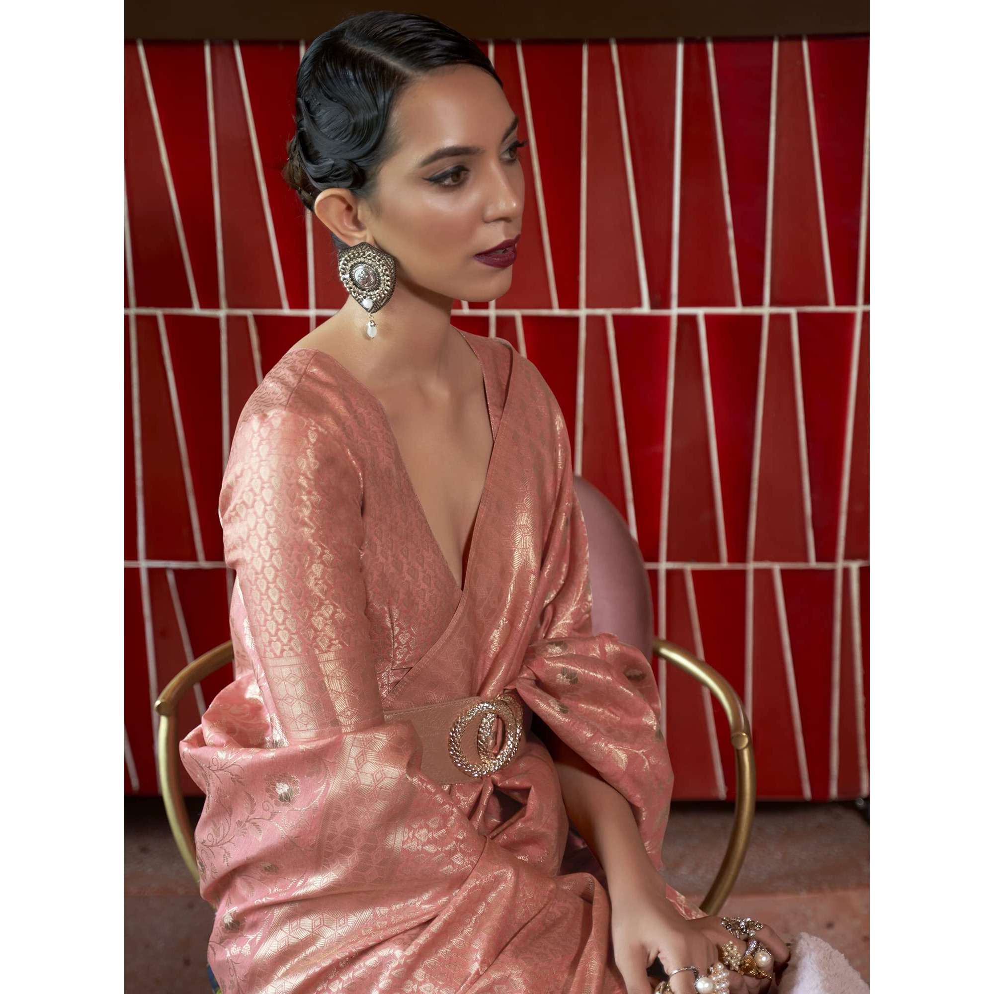 AKHILAM Womens Silk Blend Woven Design Saree With Unstitched Blouse Piece (Pink_KIRPAN281004_RJ)