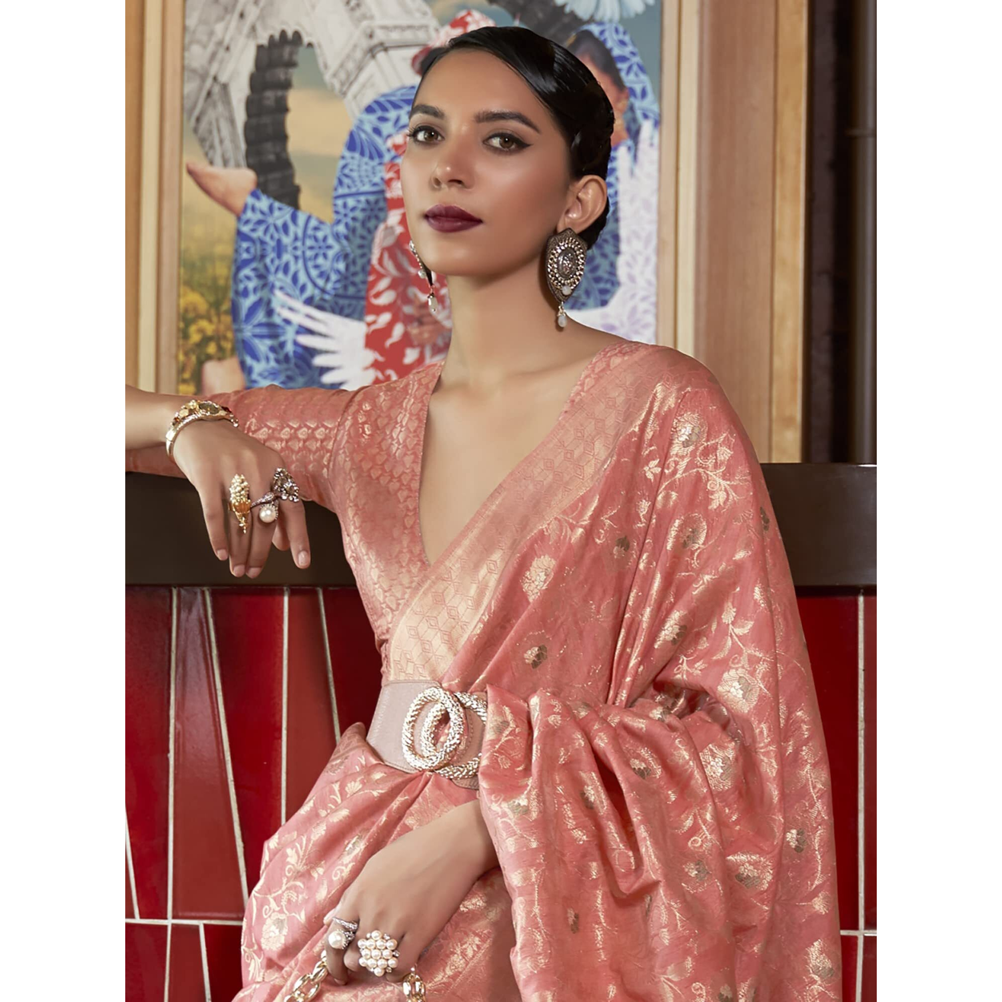 AKHILAM Womens Silk Blend Woven Design Saree With Unstitched Blouse Piece (Pink_KIRPAN281004_RJ)