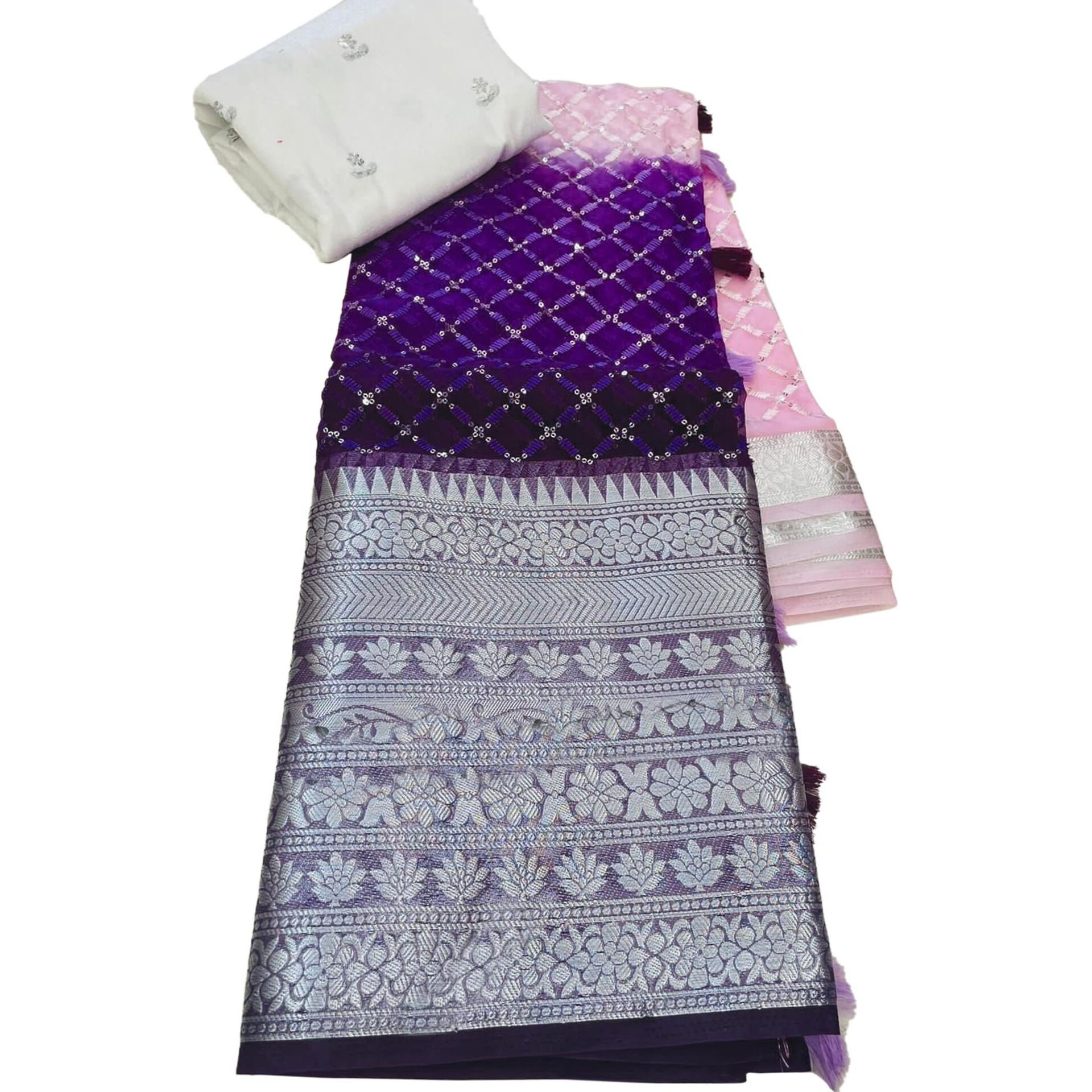 SIRIL Womens Jacquard Border, Sequence Embroidery Organza Saree with Unstitched Blouse(3072S230_Purple, Light Pink, Multi)