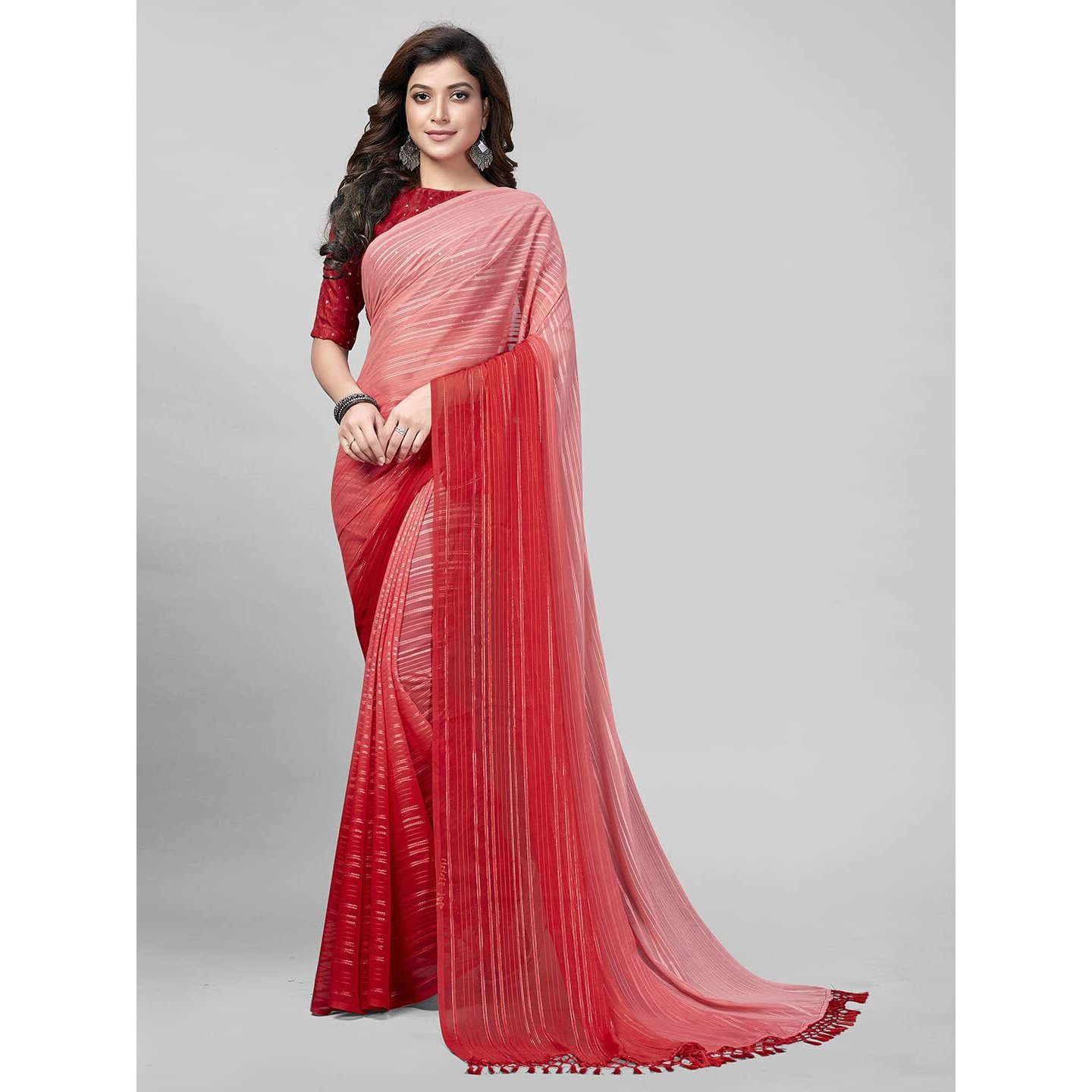 Pratham Blue Womens Silk Saree With Blouse Piece (PB-231_Pink and Red)