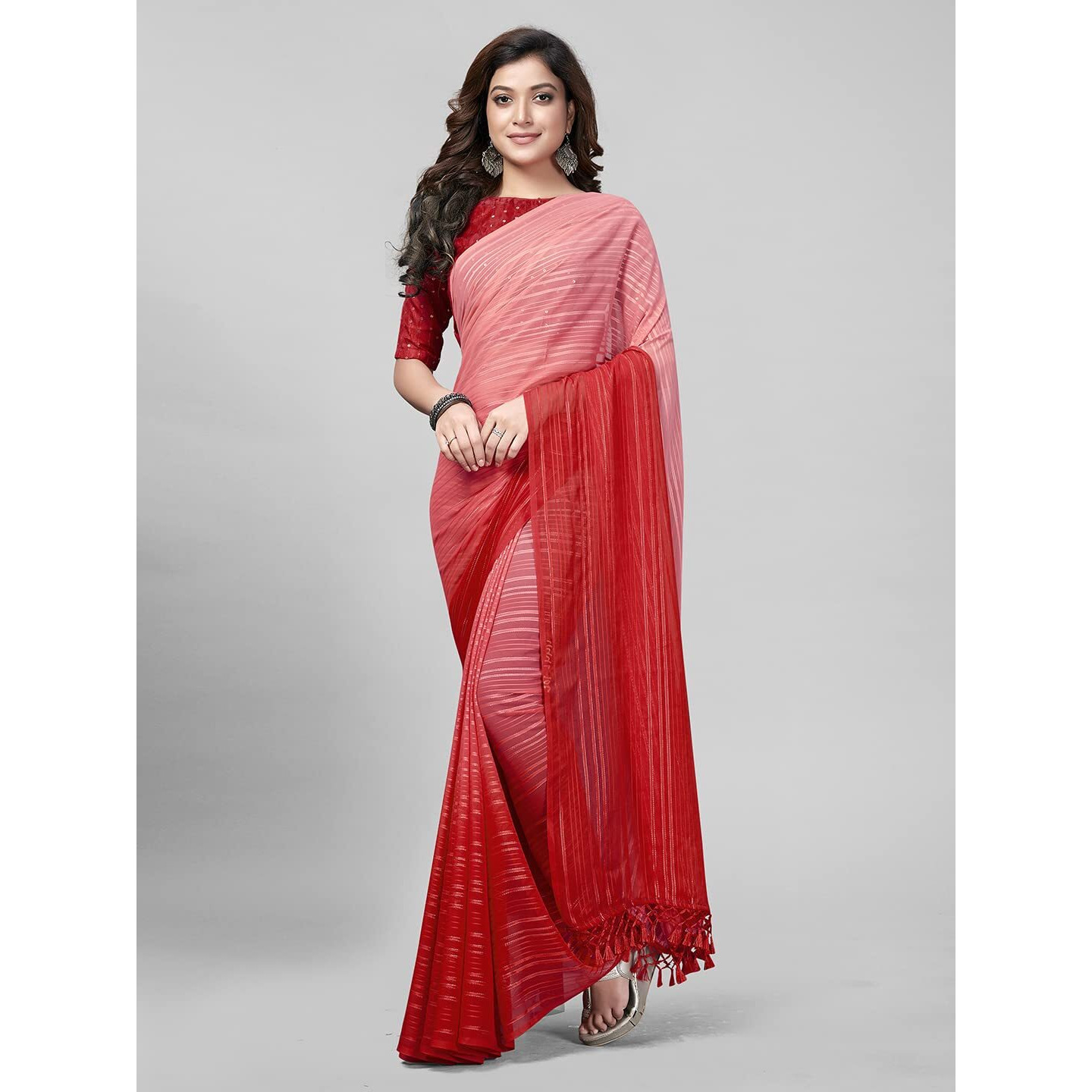Pratham Blue Womens Silk Saree With Blouse Piece (PB-231_Pink and Red)