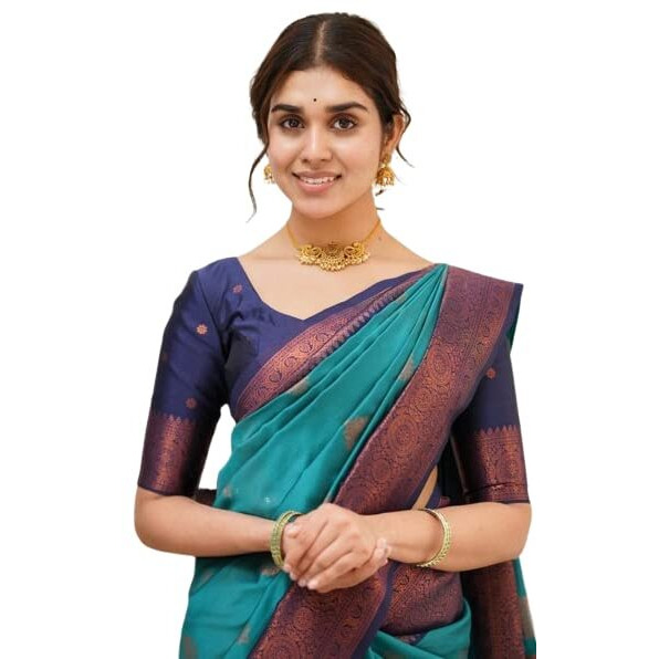 Flosive Womens Present Banarasi Soft Lichi Silk Saree Beautiful Jacquard Rich Pallu Design Work Zari Woven Kanjivaram Silk Style Saree With Soft Lichi Silk Blouse Piece Ayn Royal (R Rama)