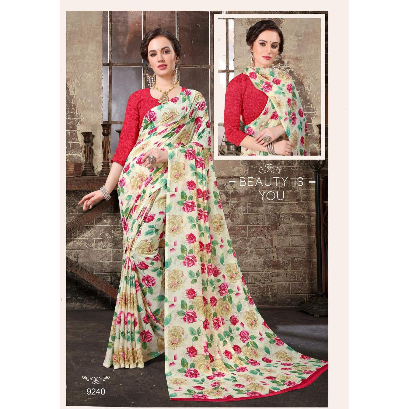 Mermaid Ocean Womens Plain Weave Pure Georgette Saree With Blouse Piece (ME060_White)
