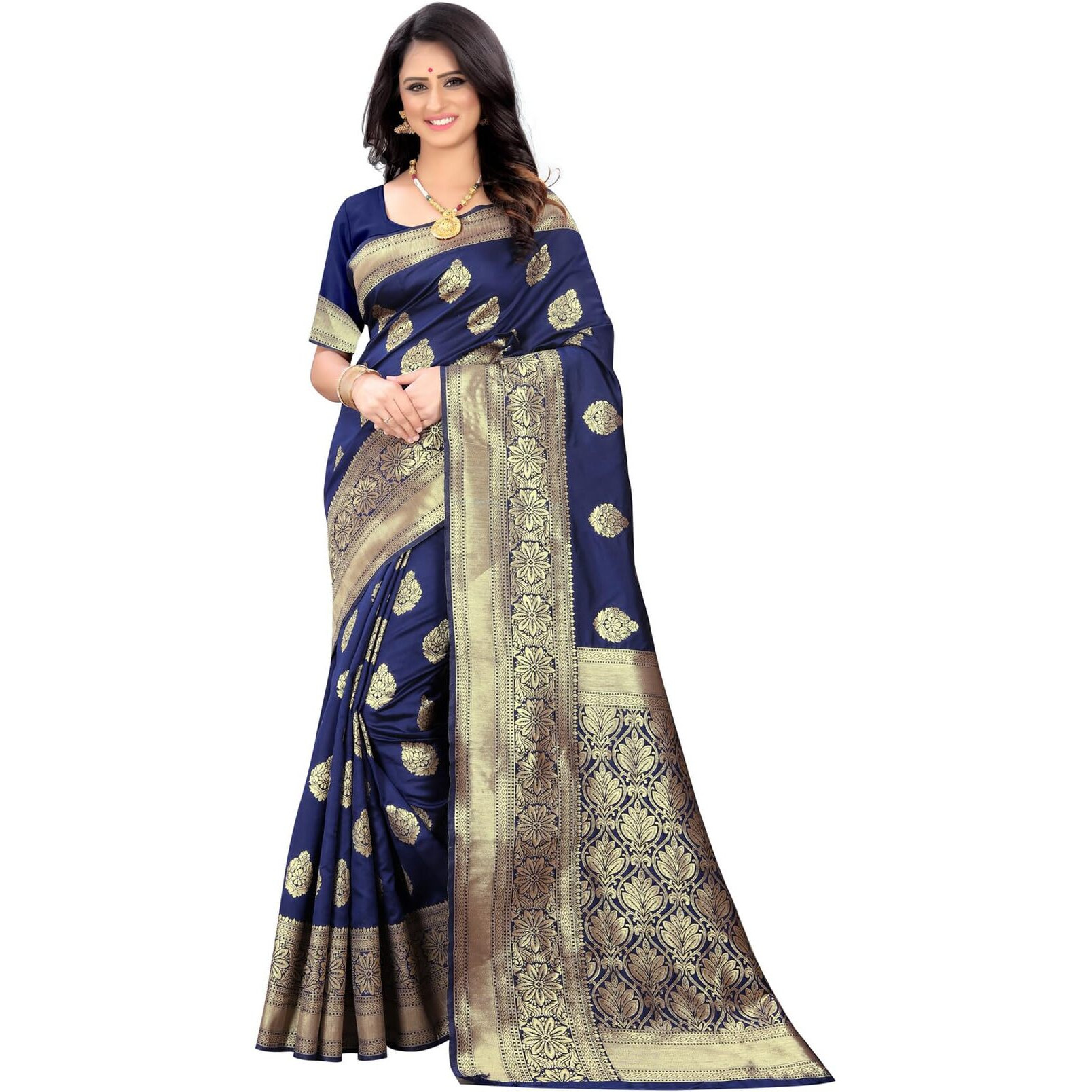 Sugathari Womens Banarasi Saree Pure Kanjivaram Silk Saree Soft new ladies 2023 Design Wear Pattu Sarees Latest Cotton Party Sari collections With Blouse Piece for Wedding sadi (PARI 6 N BLUE)