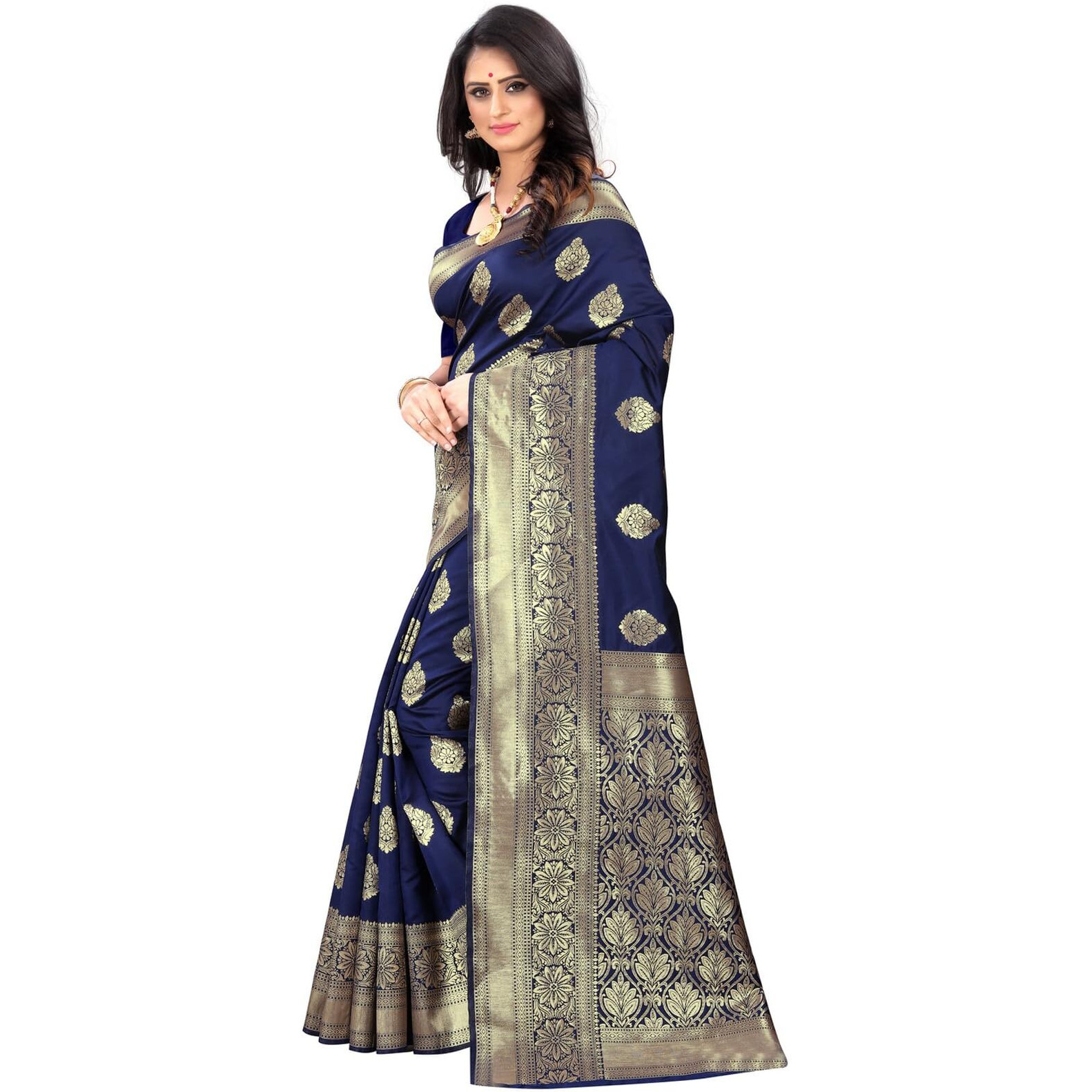 Sugathari Womens Banarasi Saree Pure Kanjivaram Silk Saree Soft new ladies 2023 Design Wear Pattu Sarees Latest Cotton Party Sari collections With Blouse Piece for Wedding sadi (PARI 6 N BLUE)