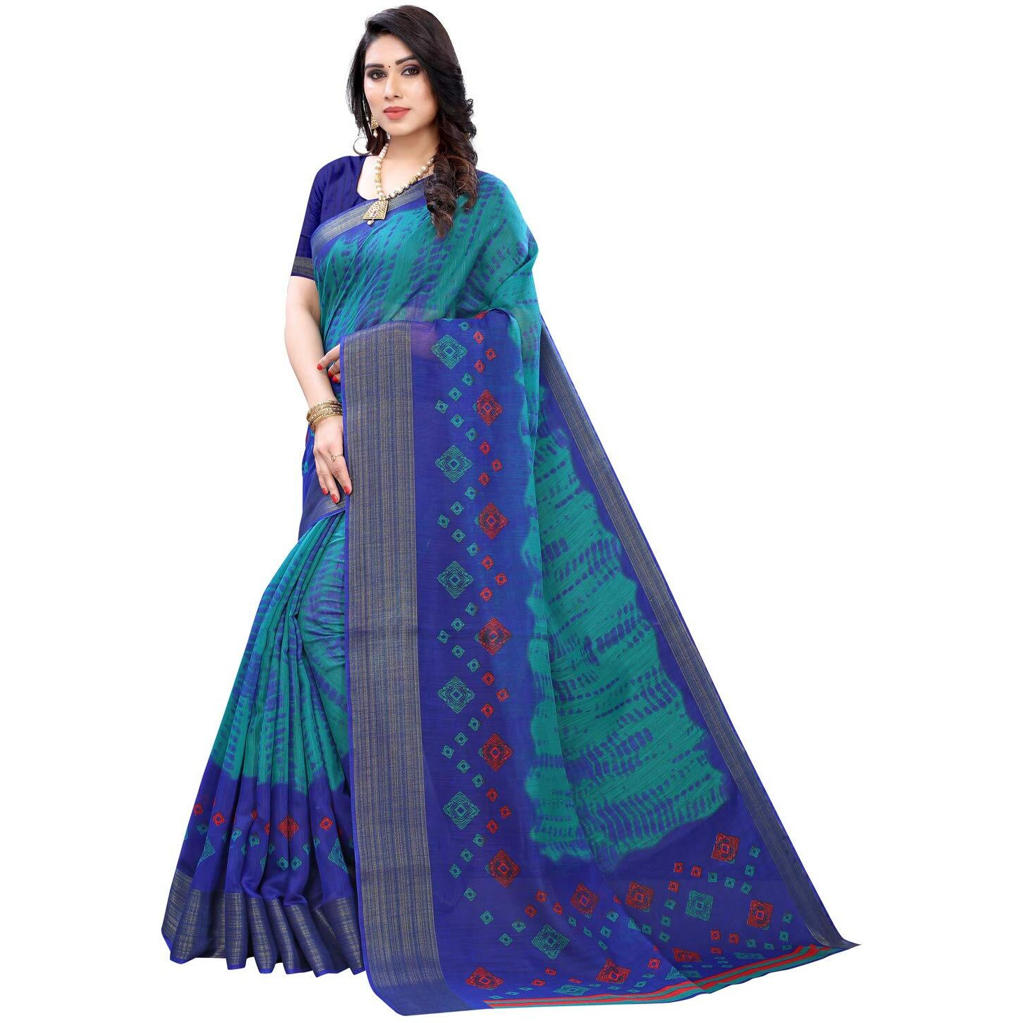 Satrani Womens Satin Cotton Saree (1805S324_Blue)