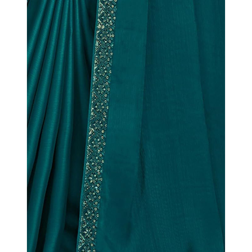 SIRIL Womens Satin Sequence Embroidery Saree With Unstitched Blouse Piece (3557S101_Rama Blue)