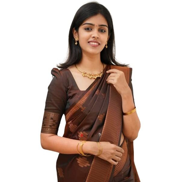 Flosive Womens Present Banarasi Soft Lichi Silk Saree Beautiful Jacquard Rich Pallu Design Work Zari Woven Kanjivaram Silk Style Saree With Soft Lichi Silk Blouse Piece Ayn Royal (Coffee)