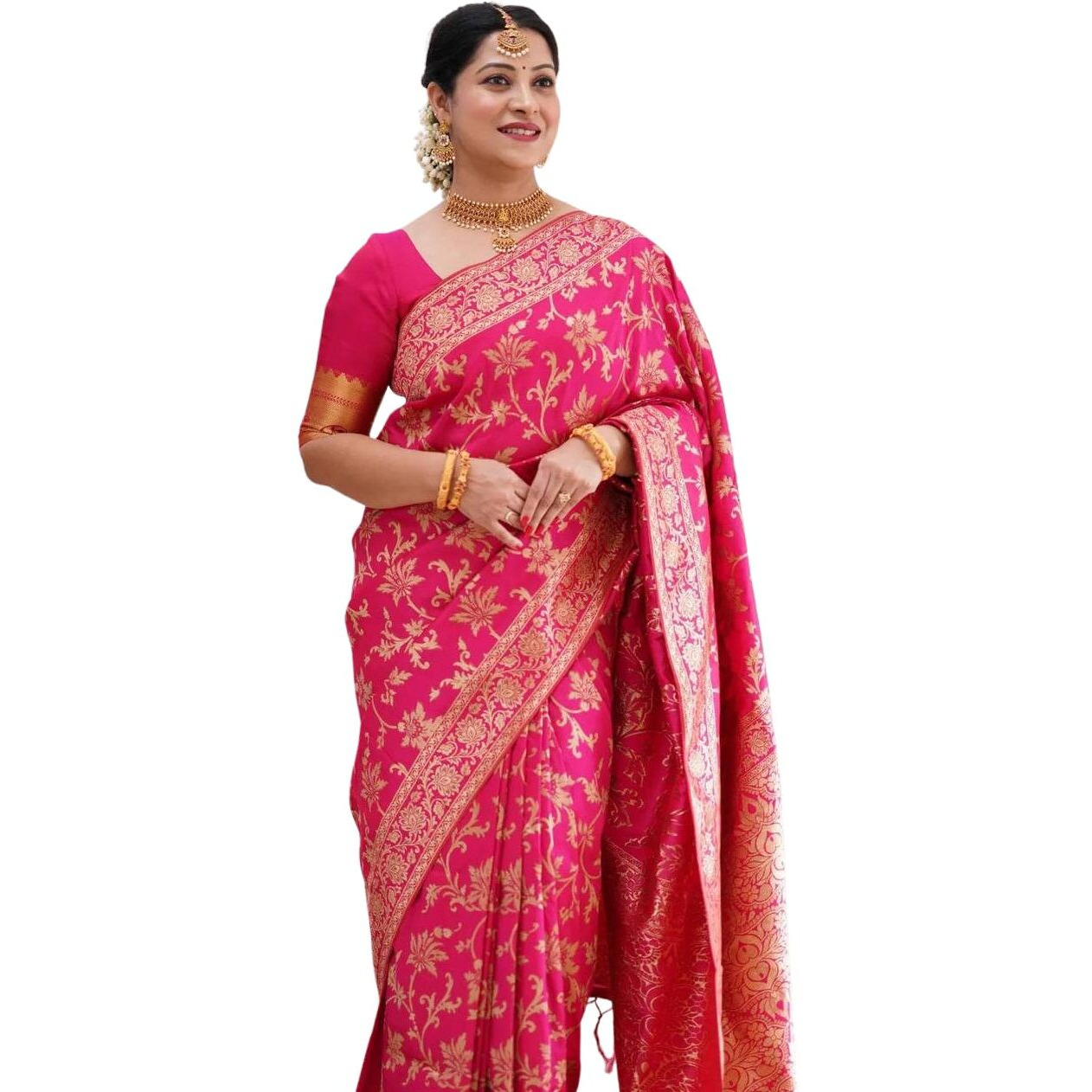 C J Enterprise Womens Pure Soft Kanjivaram Silk Saree for Wedding Kanchipuram Pattu Sarees Banarasi Cotton Latest Sari With Blouse Piece Design Wear ladies new sadi 2023 Party 2024 (Navya Rani Pink)