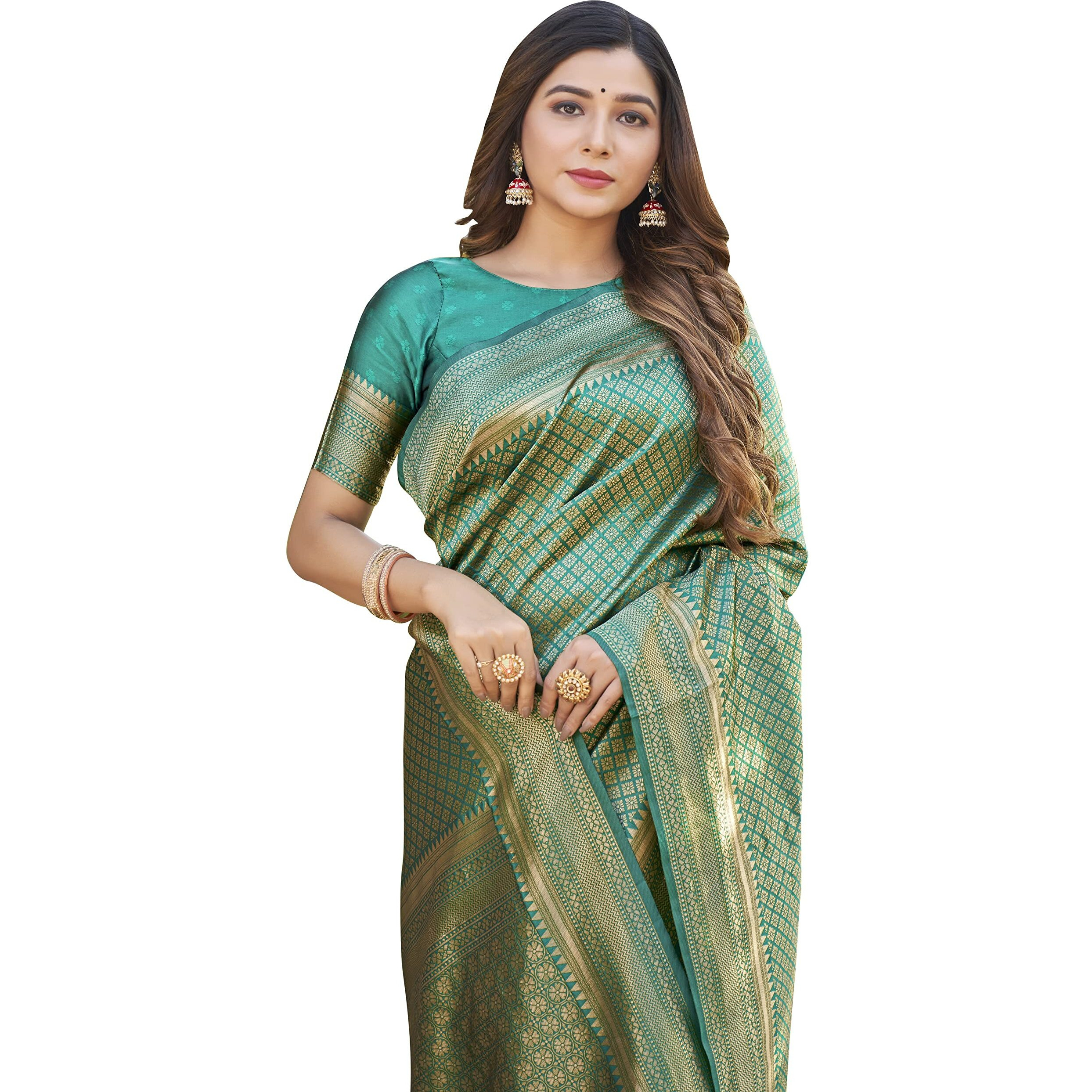 Glory Sarees Womens Banarasi Silk Saree With Blouse Piece (Banarasi_Saree134_Rama)