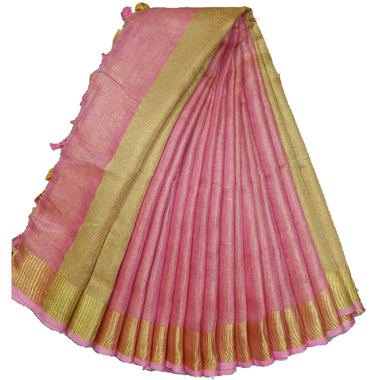 HAIDER ALI AND SONS Pure Tissue Linen Ethnic Wear Saree For Womens (With Blouse) (PEACH)