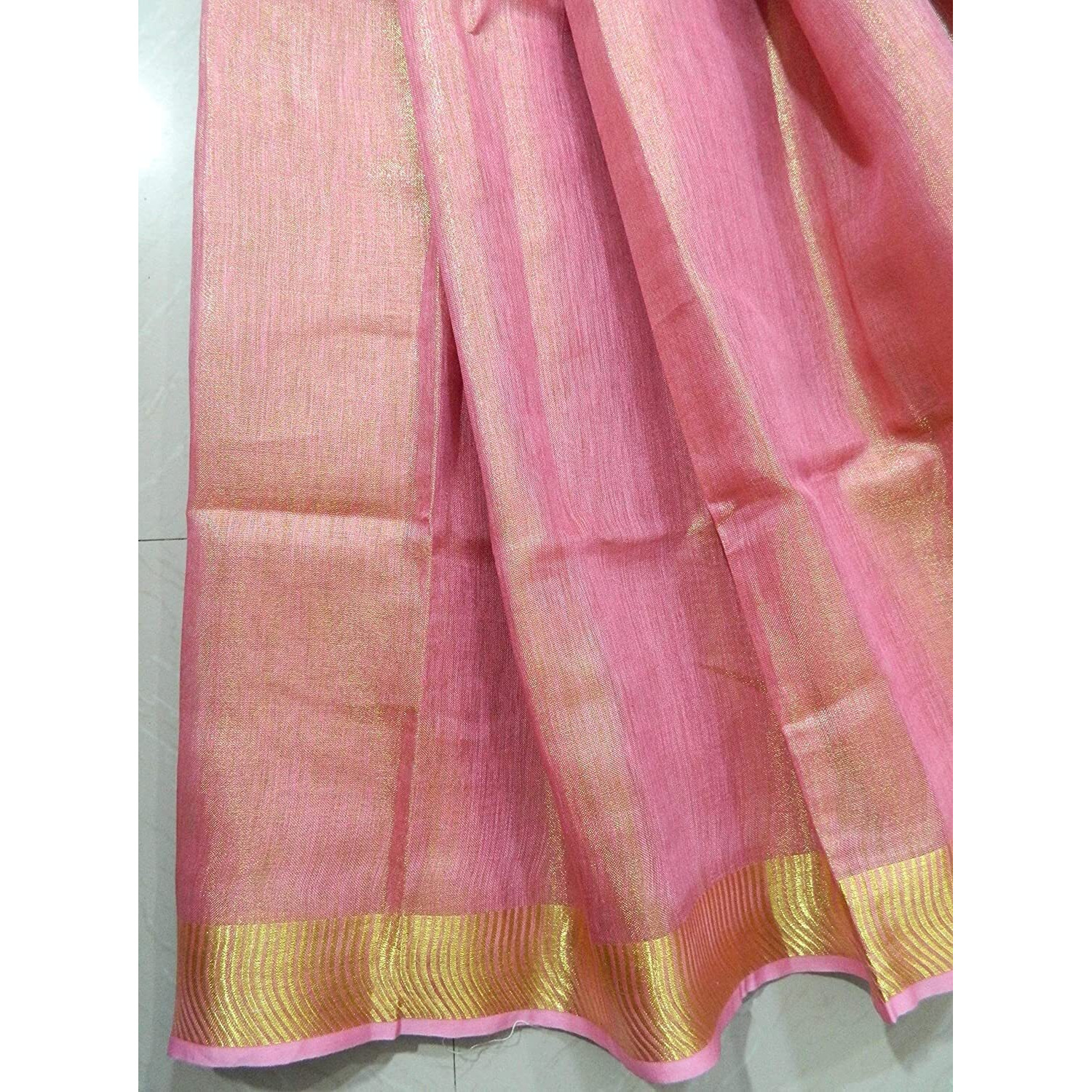 HAIDER ALI AND SONS Pure Tissue Linen Ethnic Wear Saree For Womens (With Blouse) (PEACH)