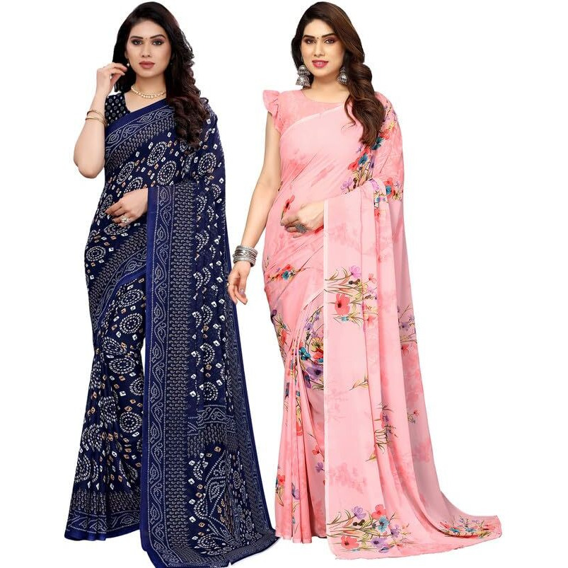 Satrani Womens Pure Georgette Saree (2041S575N_3112S2151N_Navy Blue | Pink)