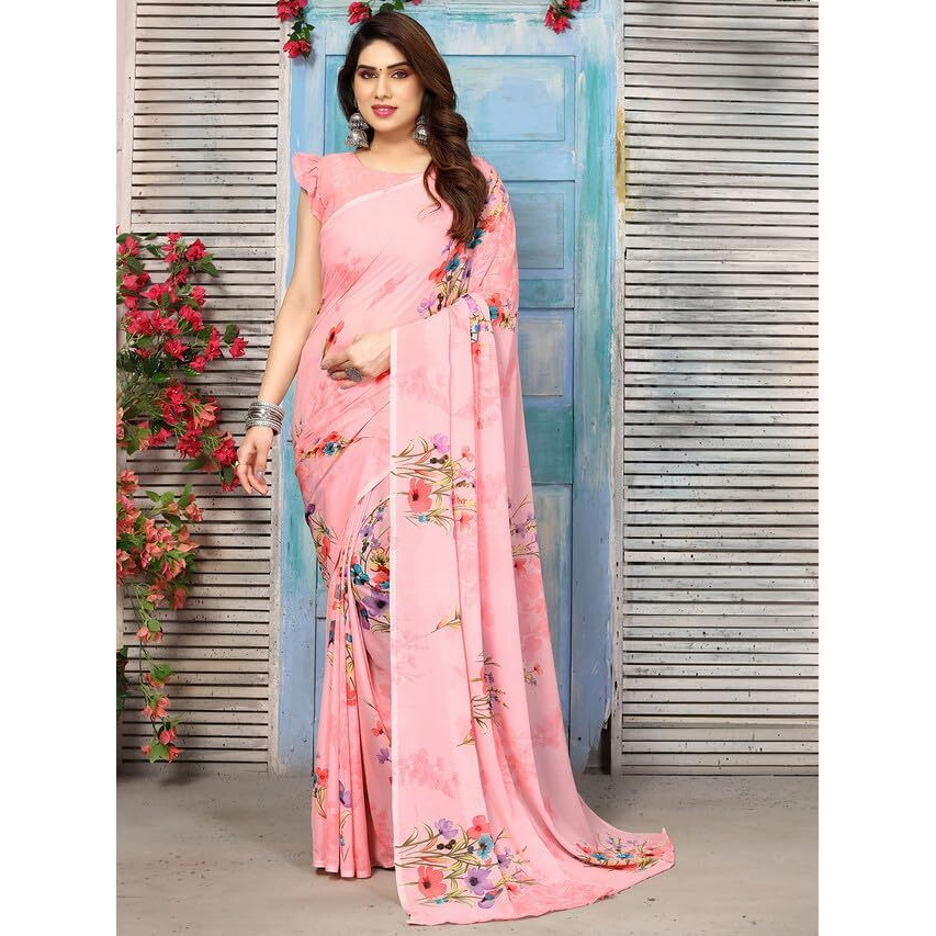 Satrani Womens Pure Georgette Saree (2041S575N_3112S2151N_Navy Blue | Pink)