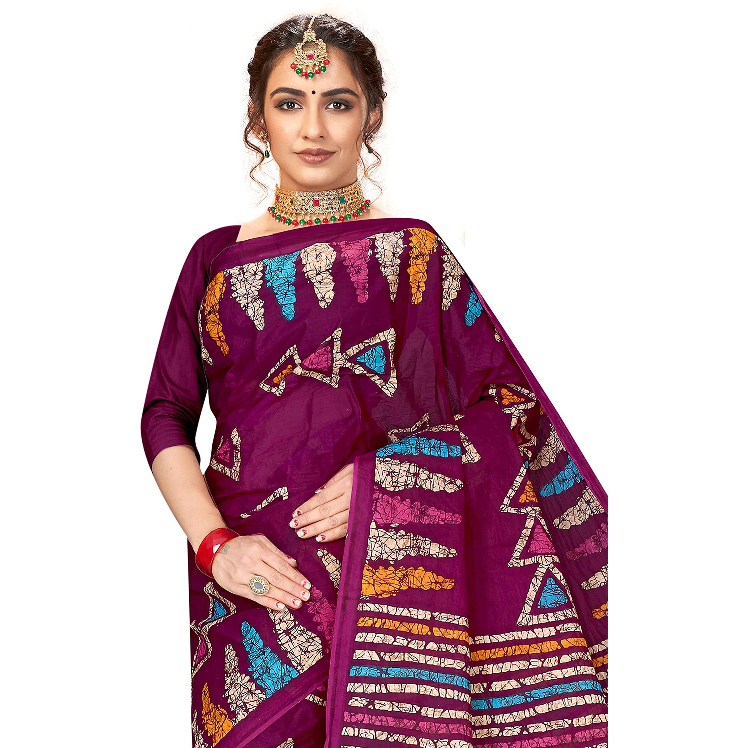 TAMAIRA FASHION Womens Plain Weave Pure Cotton Saree Without Blouse Piece(AB7_Magenta)