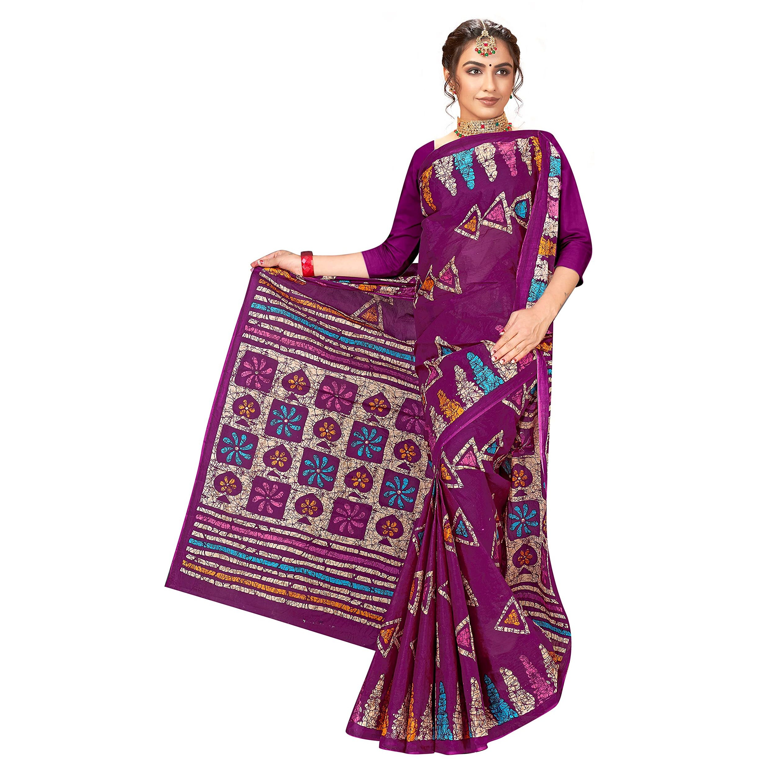 TAMAIRA FASHION Womens Plain Weave Pure Cotton Saree Without Blouse Piece(AB7_Magenta)