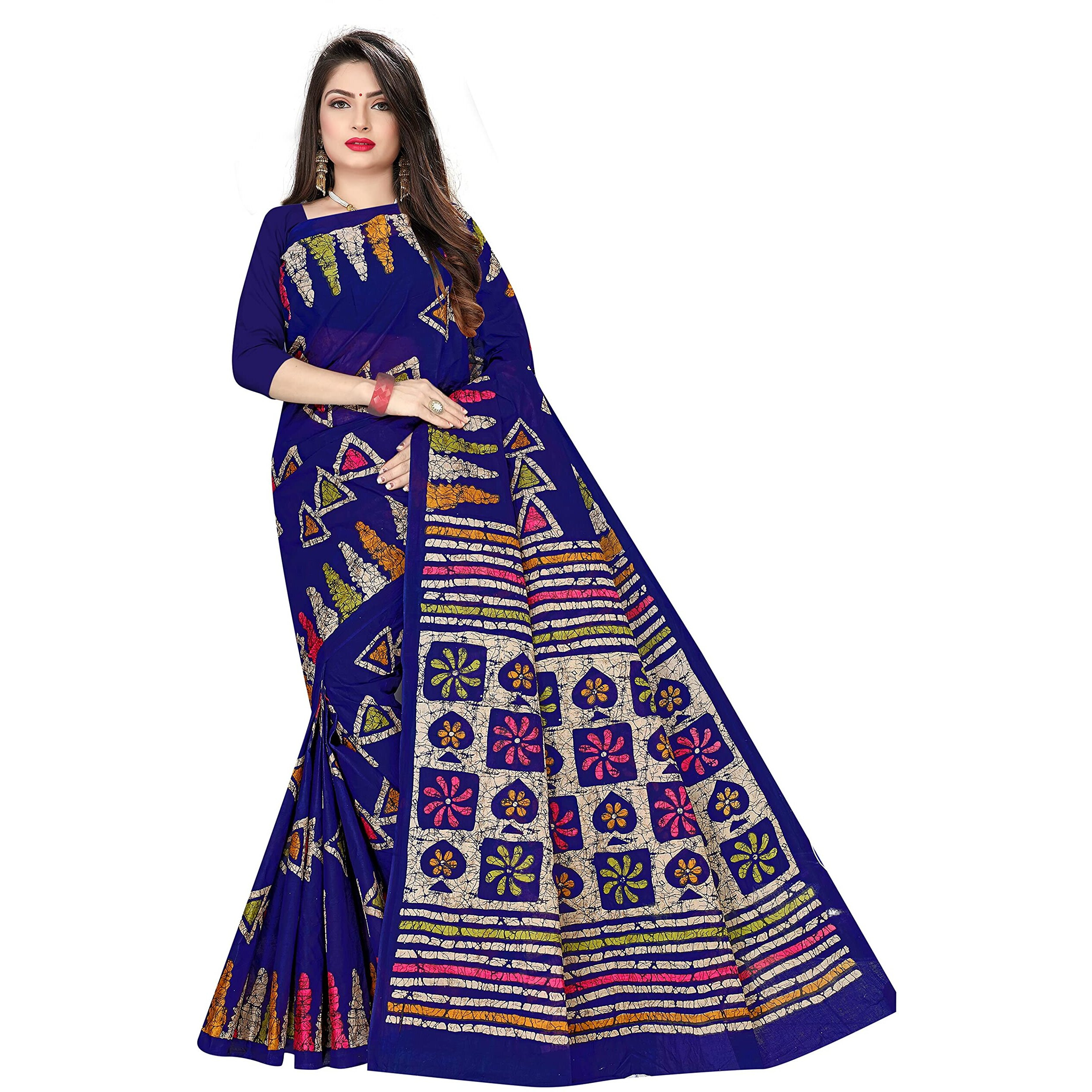 TAMAIRA FASHION Womens Plain Weave Pure Cotton Saree Without Blouse Piece(AB13_DarkBlue)