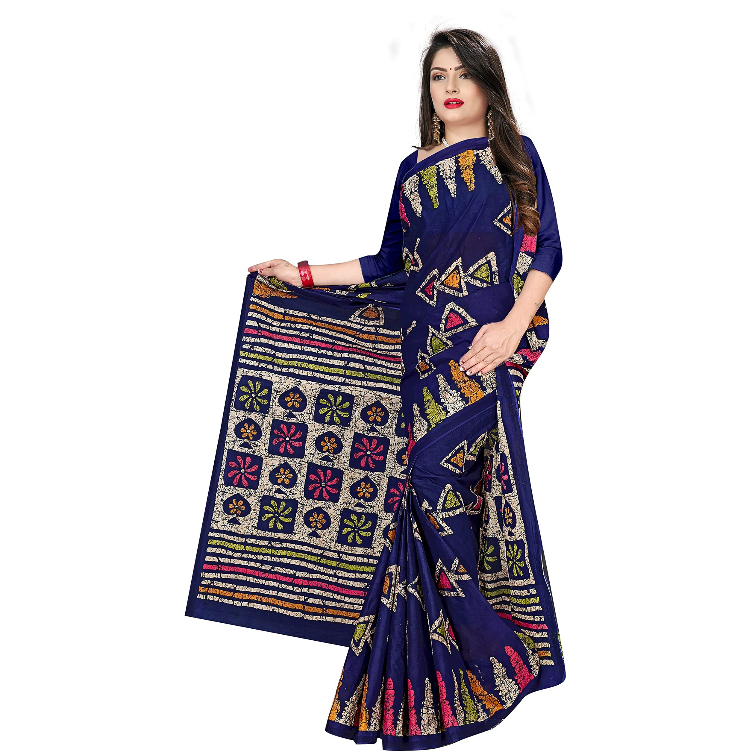 TAMAIRA FASHION Womens Plain Weave Pure Cotton Saree Without Blouse Piece(AB13_DarkBlue)