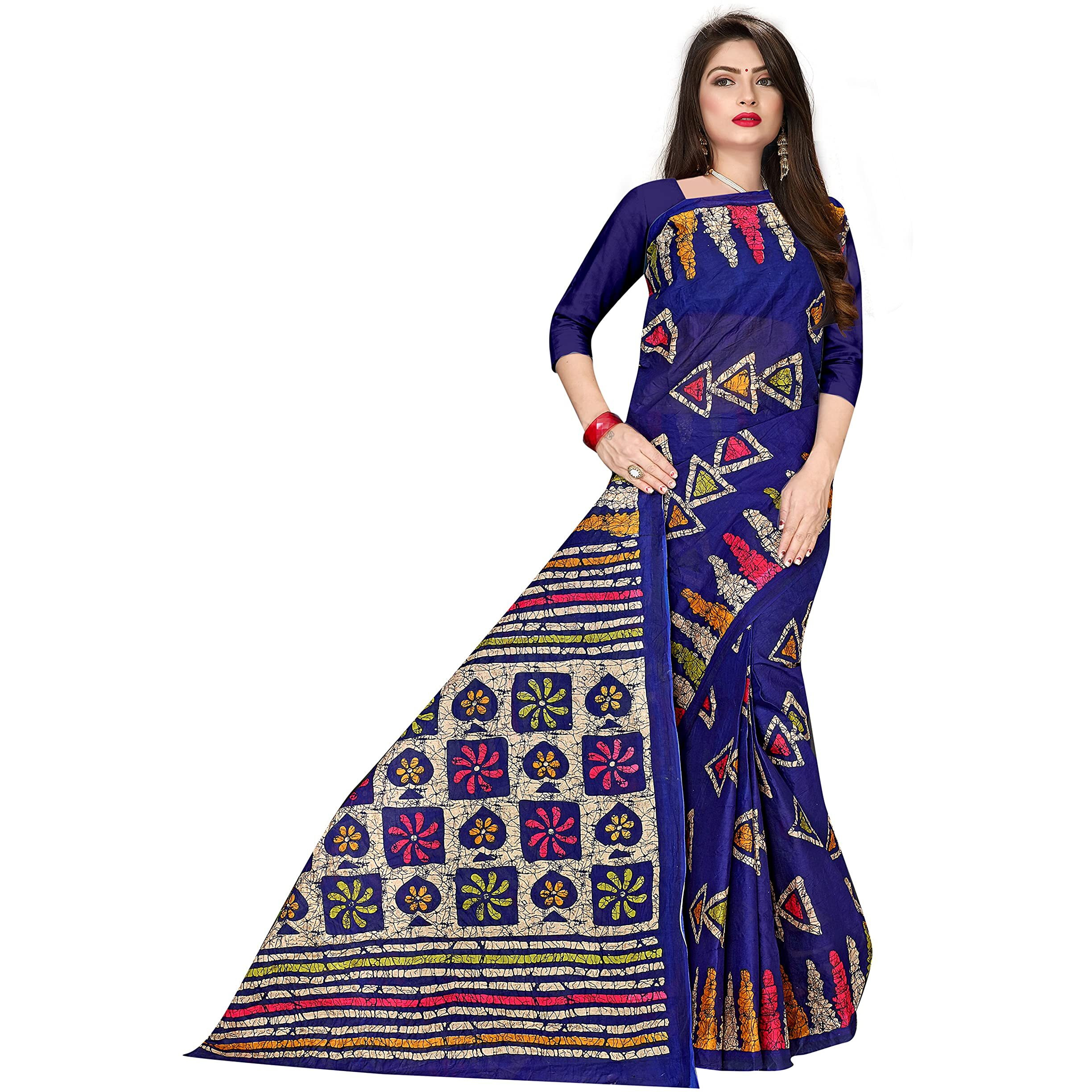 TAMAIRA FASHION Womens Plain Weave Pure Cotton Saree Without Blouse Piece(AB13_DarkBlue)