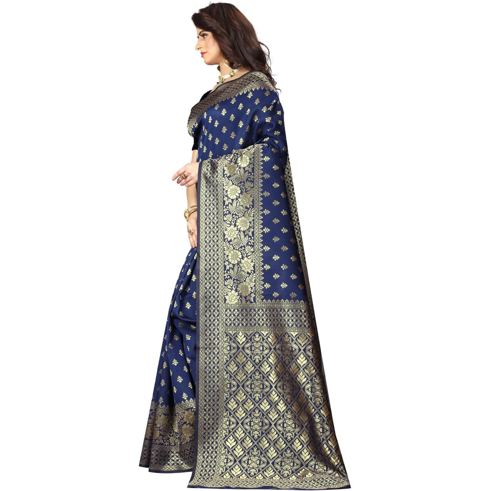 Sugathari Womens Banarasi Saree Pure Kanjivaram Silk Saree Soft new ladies 2023 Design Wear Pattu Sarees Latest Cotton Party Sari collections With Blouse Piece for Wedding sadi (PARI 73 N BLUE)