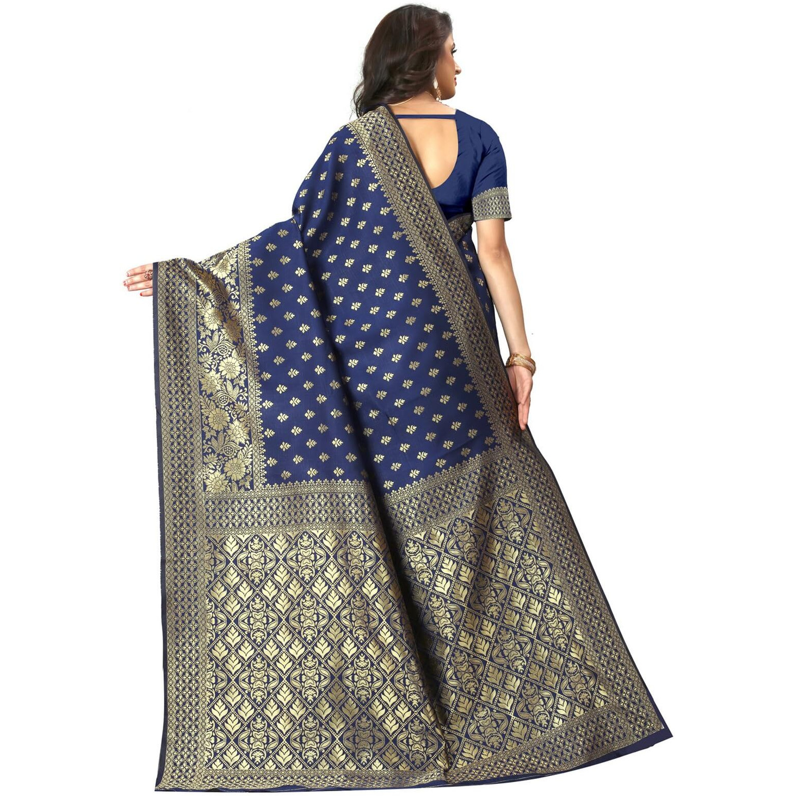 Sugathari Womens Banarasi Saree Pure Kanjivaram Silk Saree Soft new ladies 2023 Design Wear Pattu Sarees Latest Cotton Party Sari collections With Blouse Piece for Wedding sadi (PARI 73 N BLUE)
