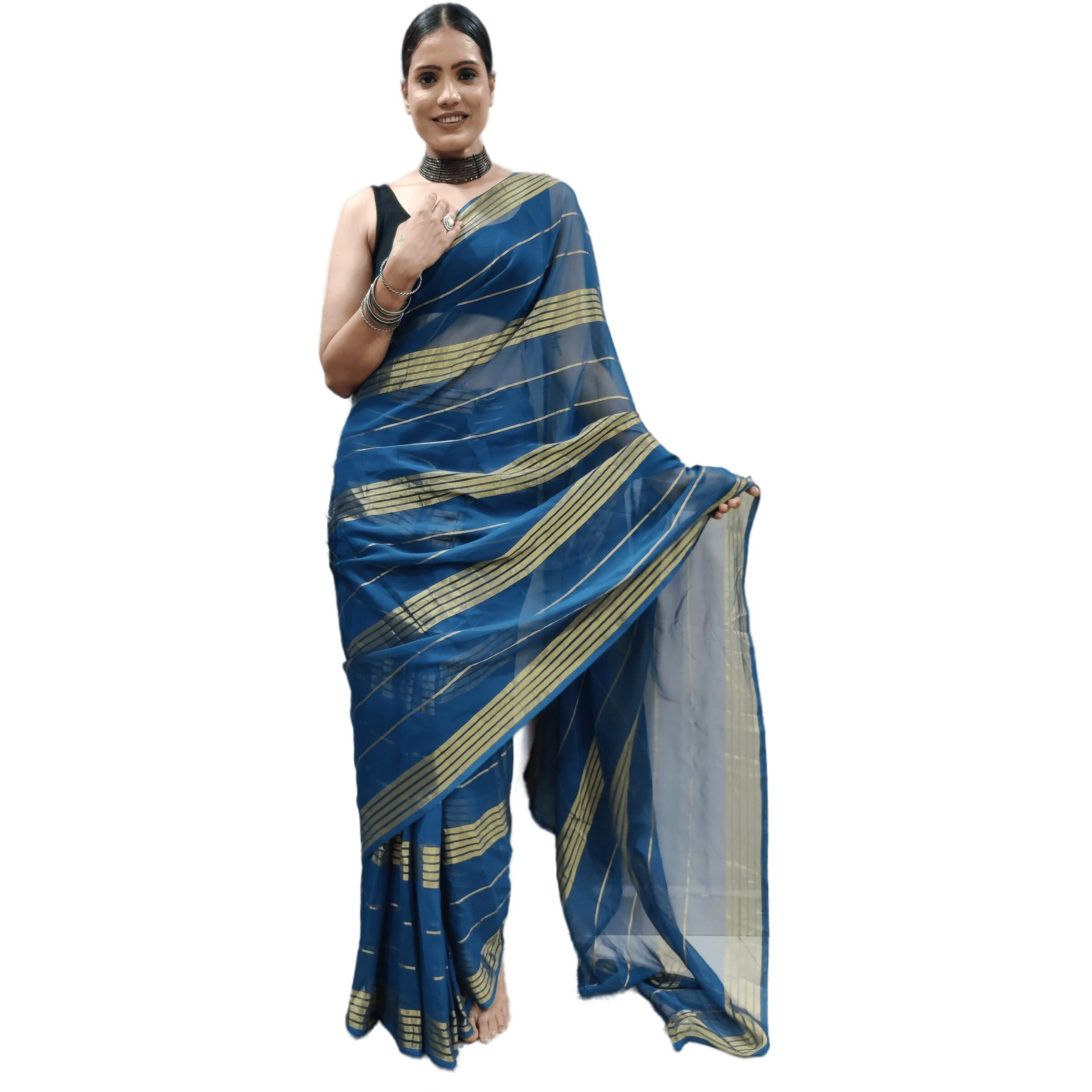 Sidhidata Womens Georgette Lining Ready To Wear one Minute Saree With Unstitched Blouse Piece (33 Patti Rama_Rama_Free Size)