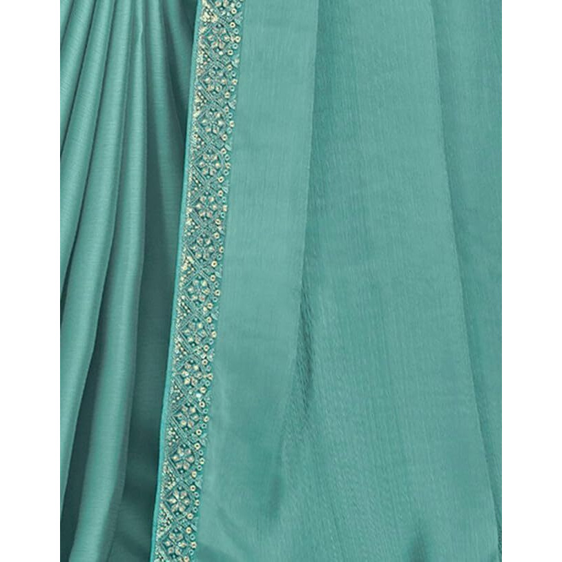 SIRIL Womens Satin Sequence Embroidery Saree With Unstitched Blouse Piece (3557S105_Sky Blue)