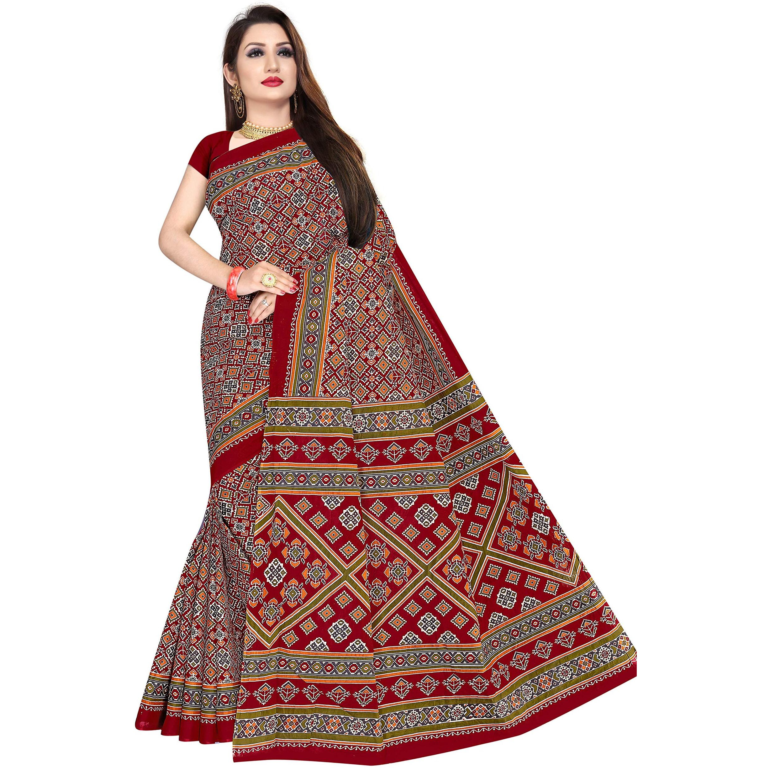 TAMAIRA FASHION Womens Plain Weave Pure Cotton Saree With Blouse Piece (2225_Maroon_Malmal)