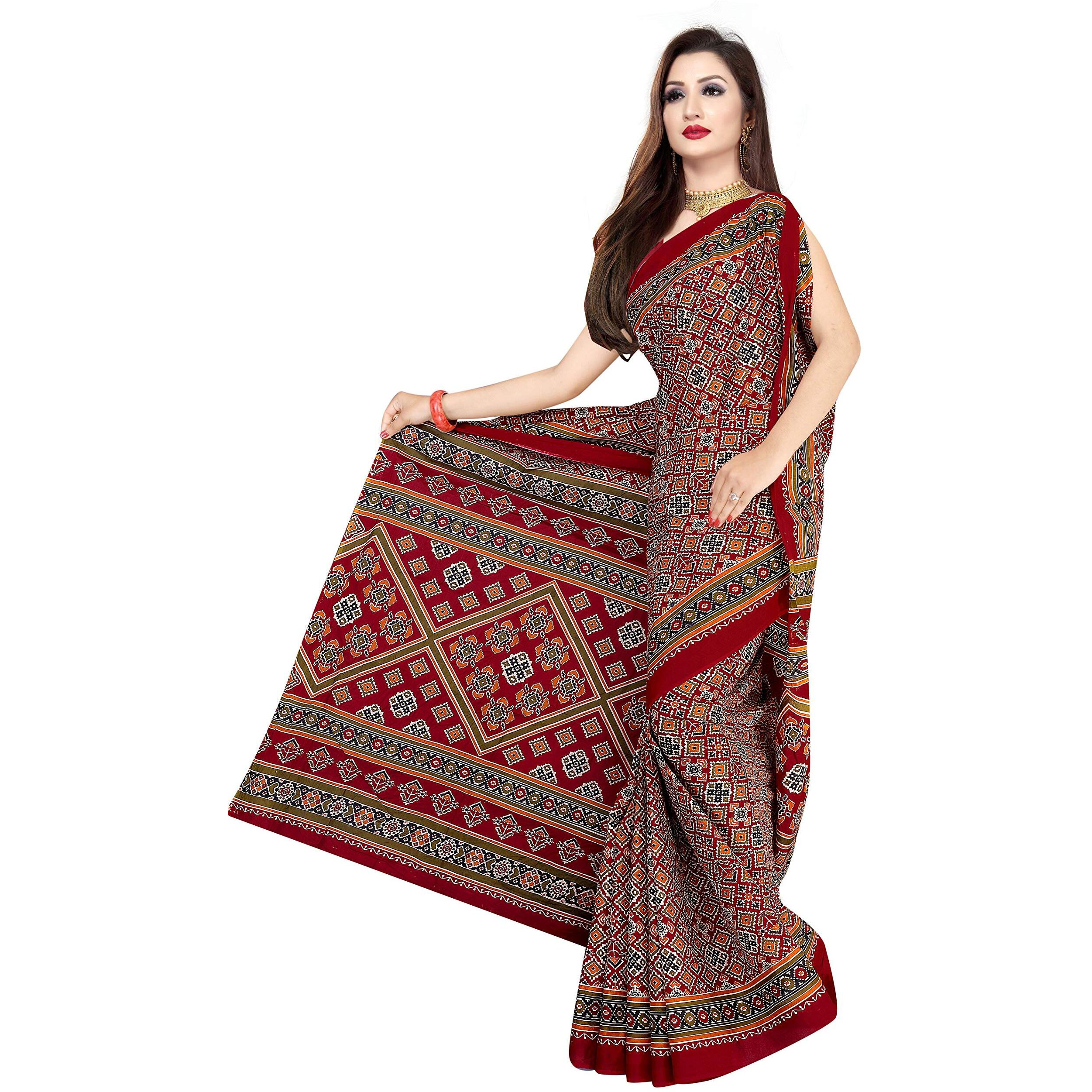 TAMAIRA FASHION Womens Plain Weave Pure Cotton Saree With Blouse Piece (2225_Maroon_Malmal)