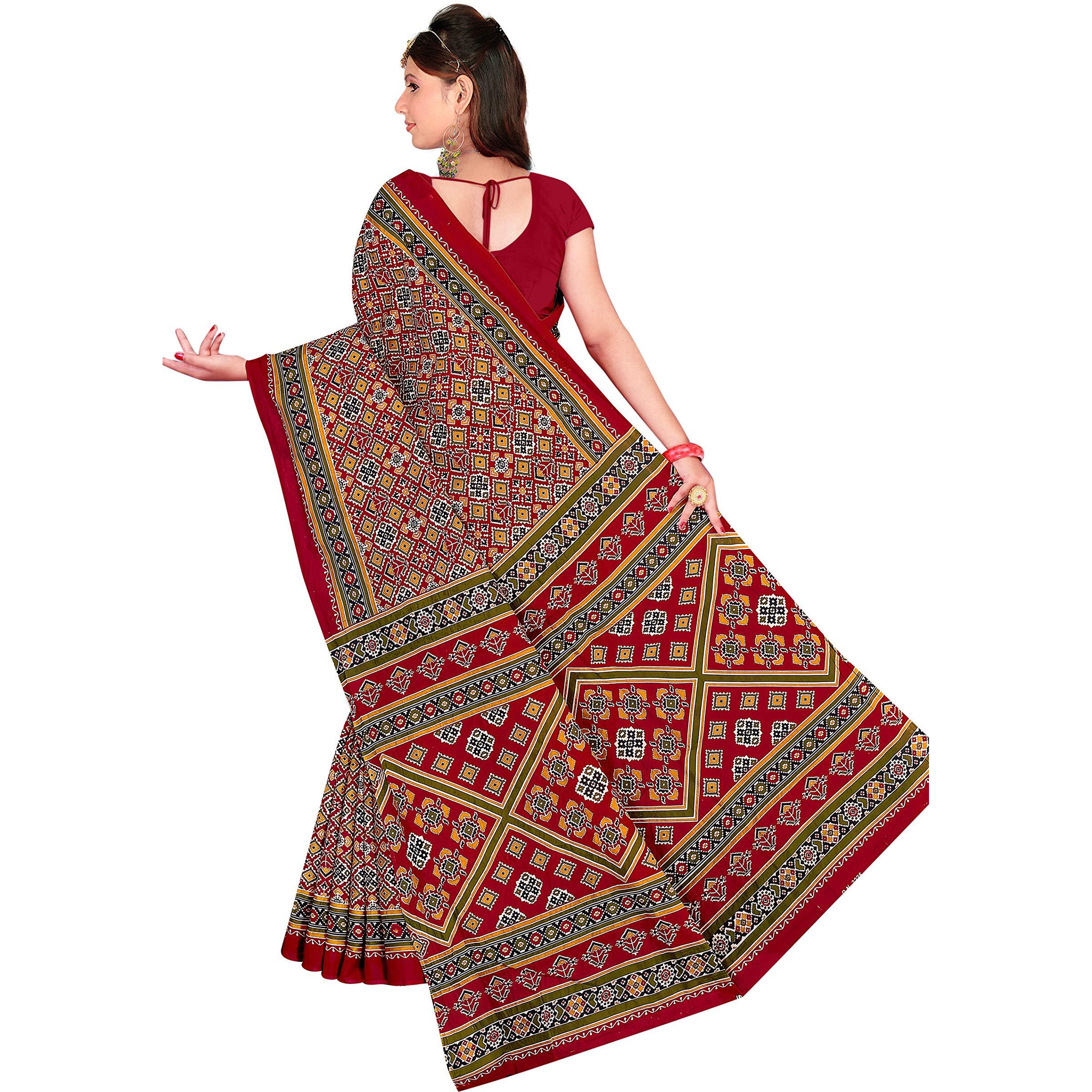 TAMAIRA FASHION Womens Plain Weave Pure Cotton Saree With Blouse Piece (2225_Maroon_Malmal)