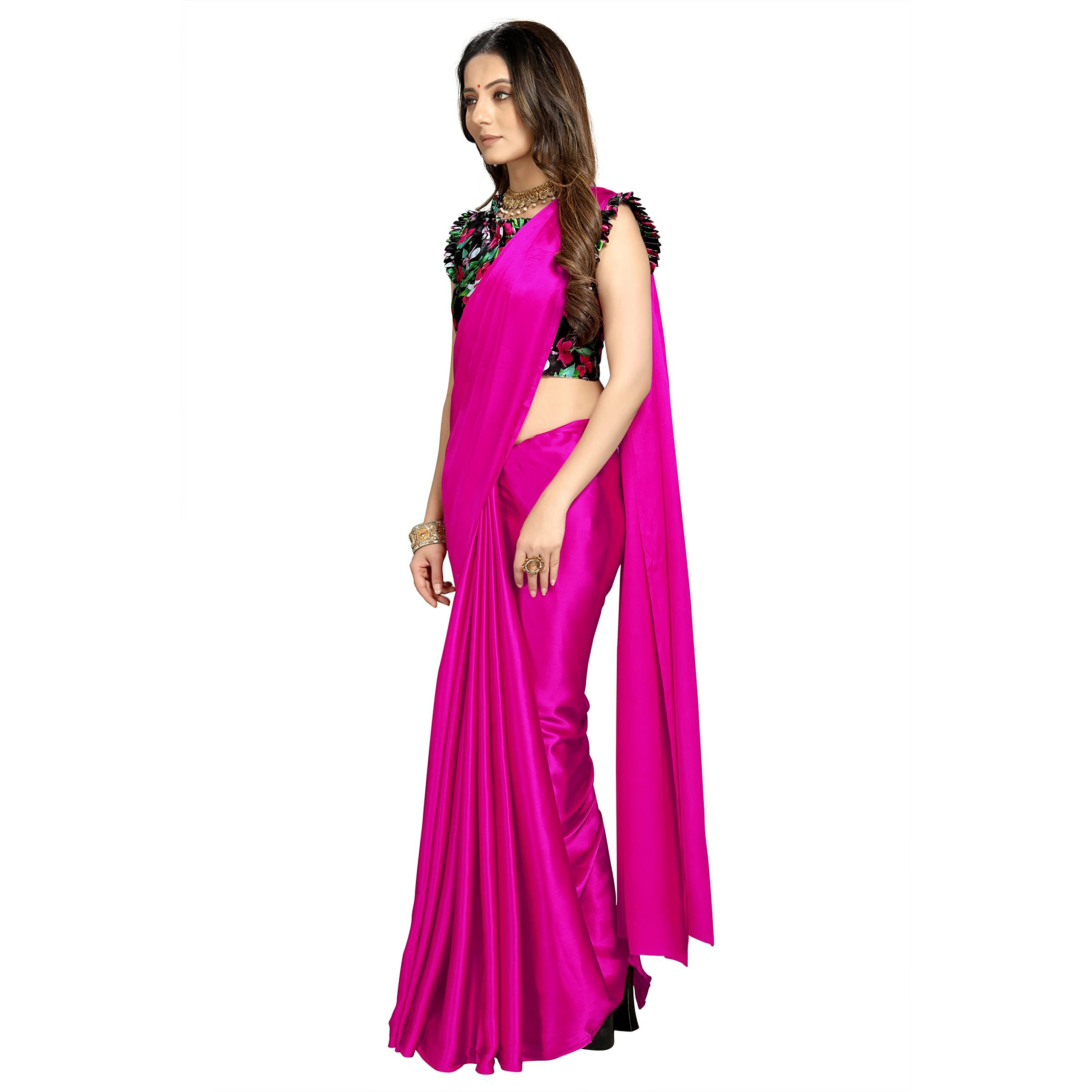 Cloud walker Women Soft Satin Silk Saree With Digital Printed Unstiched Blouse Piece(5.5m Saree +0.8m Blouse Piece). (RANI)