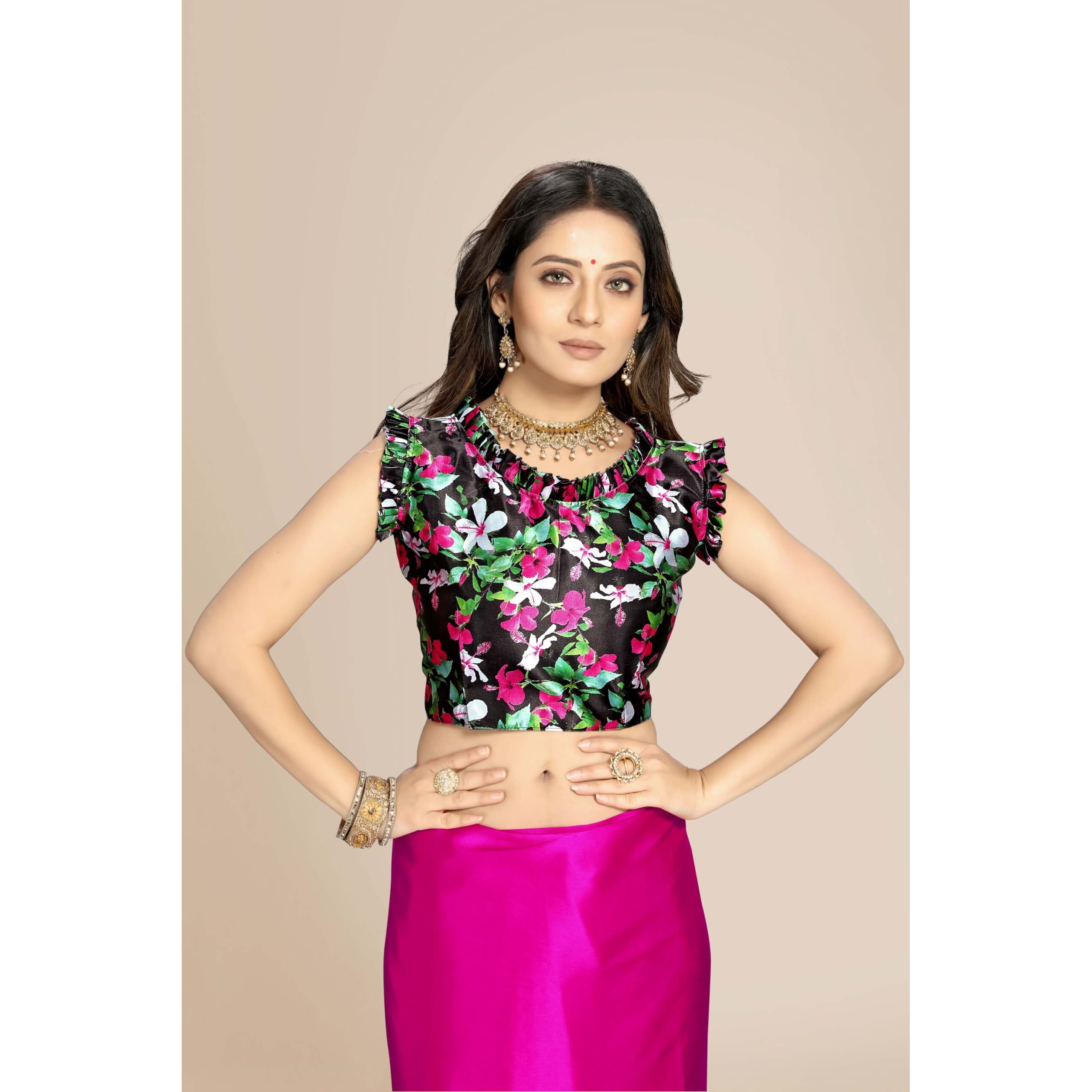 Cloud walker Women Soft Satin Silk Saree With Digital Printed Unstiched Blouse Piece(5.5m Saree +0.8m Blouse Piece). (RANI)