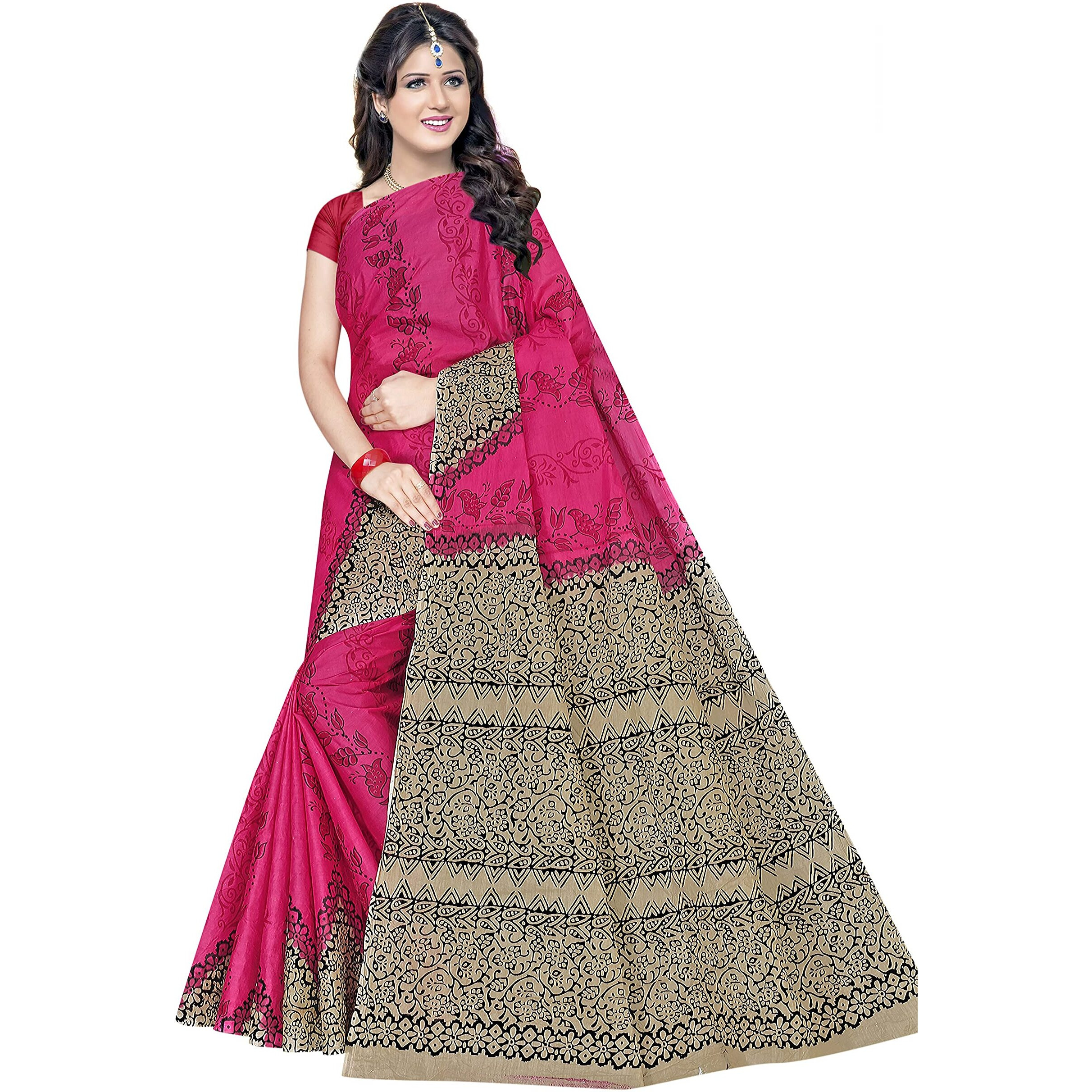 TAMAIRA FASHION Womens Plain Weave Pure Cotton Saree Without Blouse Piece (AB11_Dark Pink)