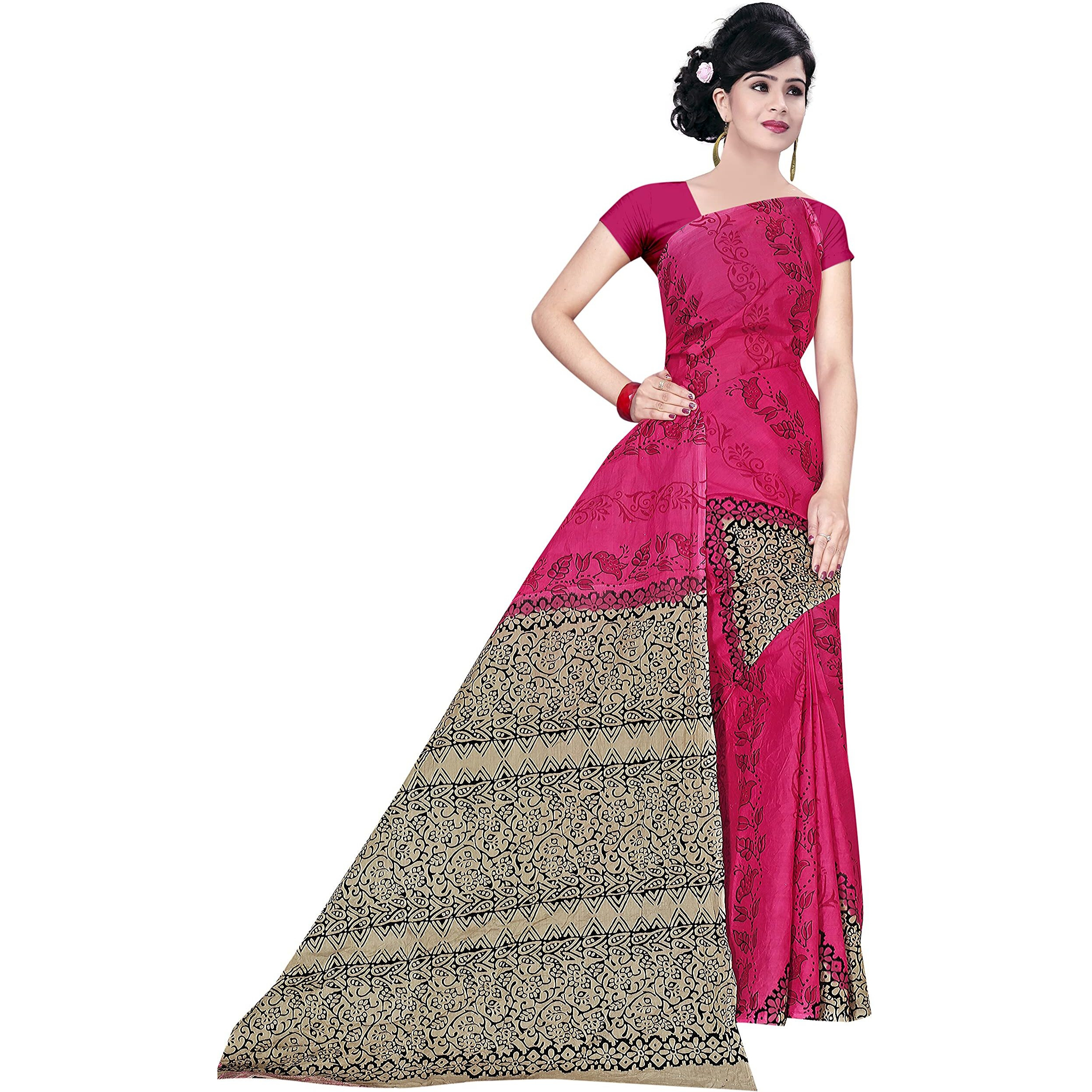 TAMAIRA FASHION Womens Plain Weave Pure Cotton Saree Without Blouse Piece (AB11_Dark Pink)