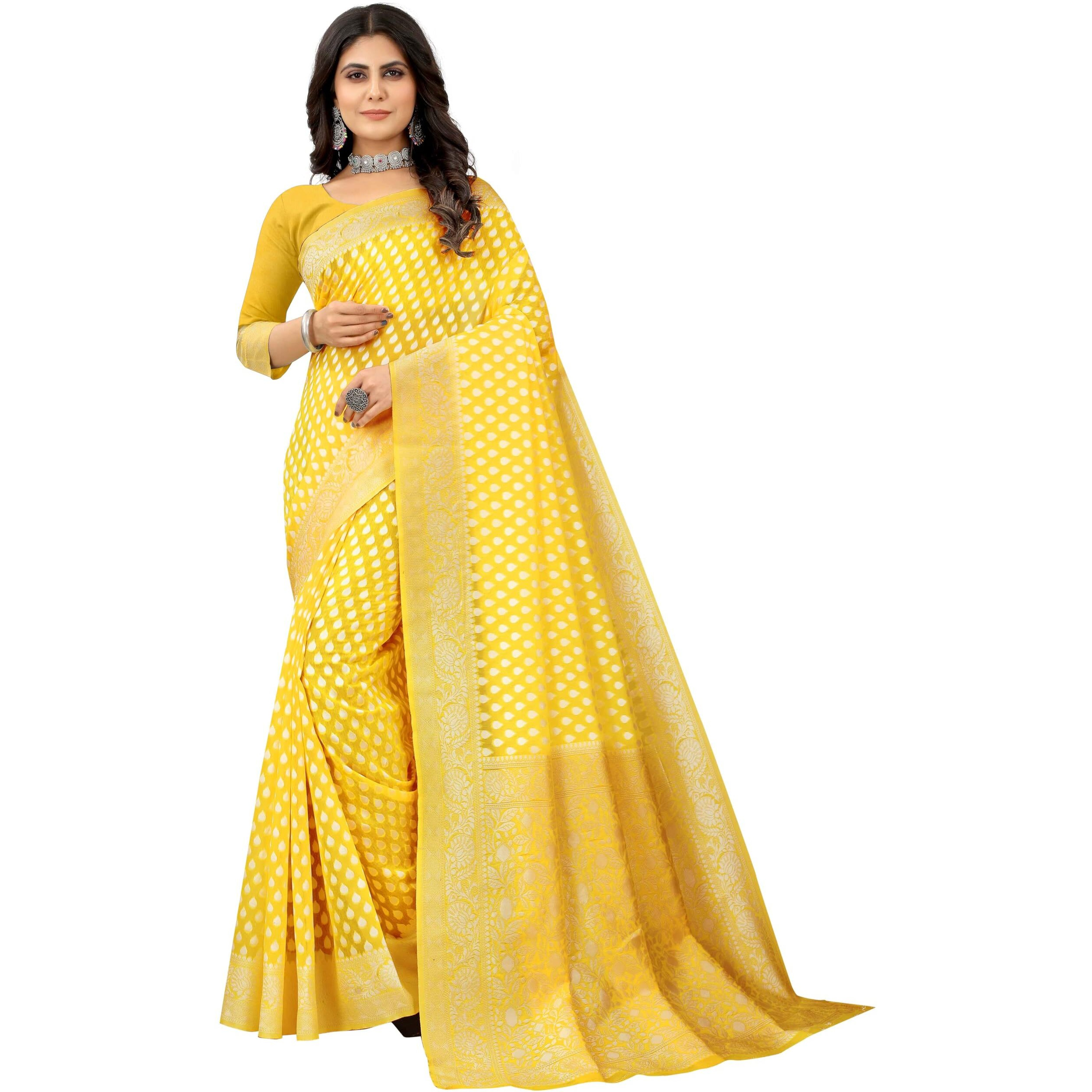 Sugathari Womens Banarasi Saree Pure Kanjivaram Silk Saree (SAM PARI-155 YELLOW)