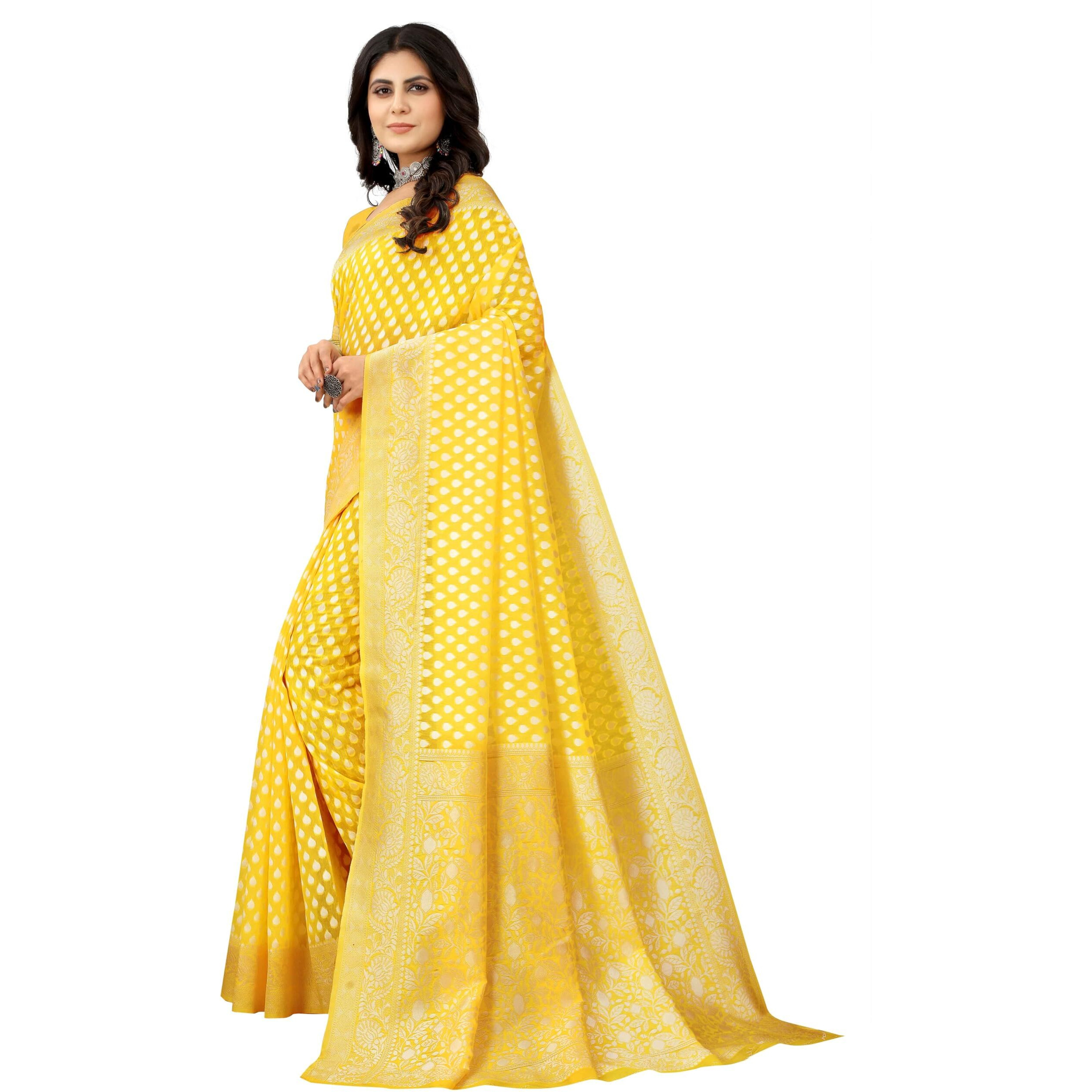 Sugathari Womens Banarasi Saree Pure Kanjivaram Silk Saree (SAM PARI-155 YELLOW)
