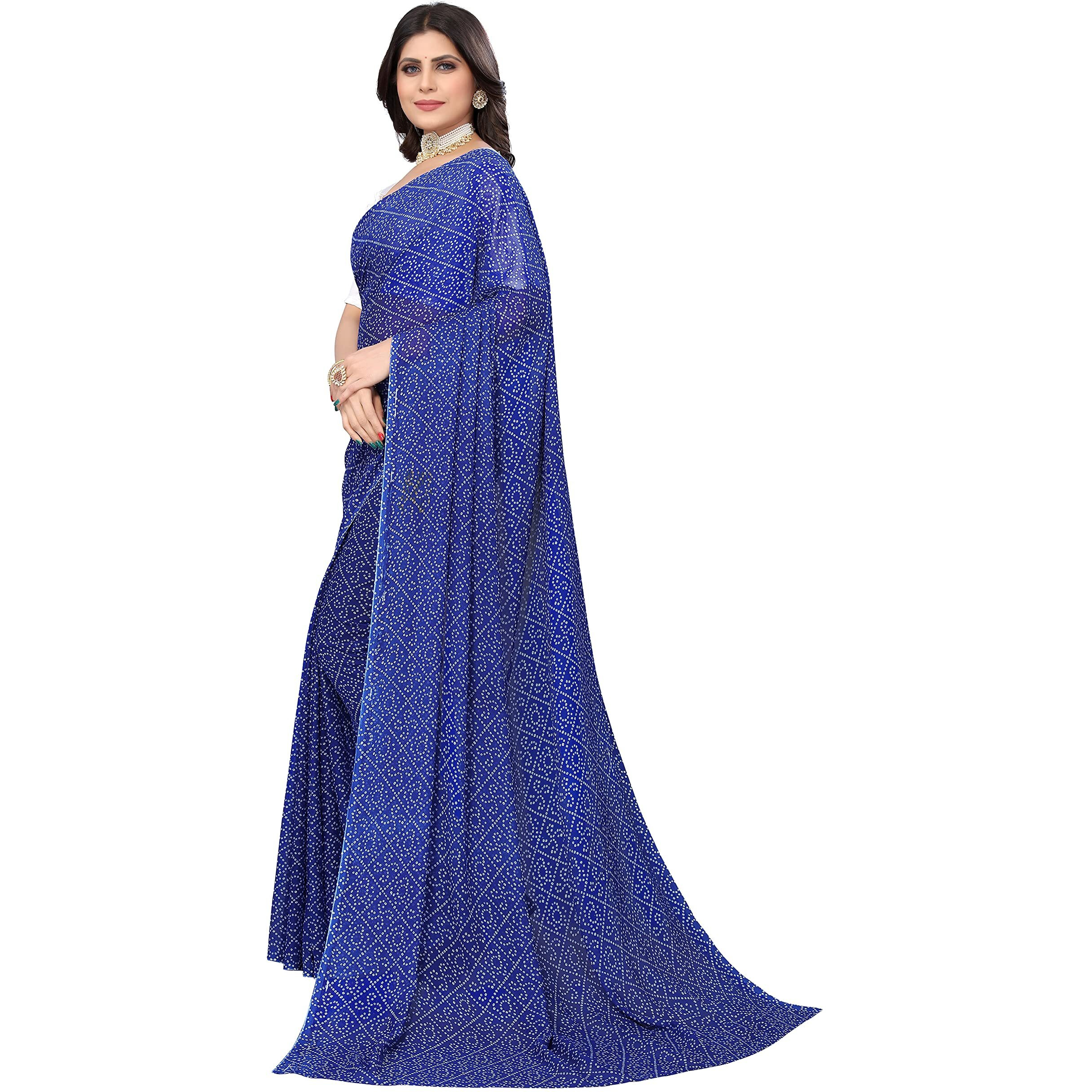 Yashika Womens Blue Georgette Bandhani Printed Saree with Unstitched Blouse Piece (SATHYA BLUE)