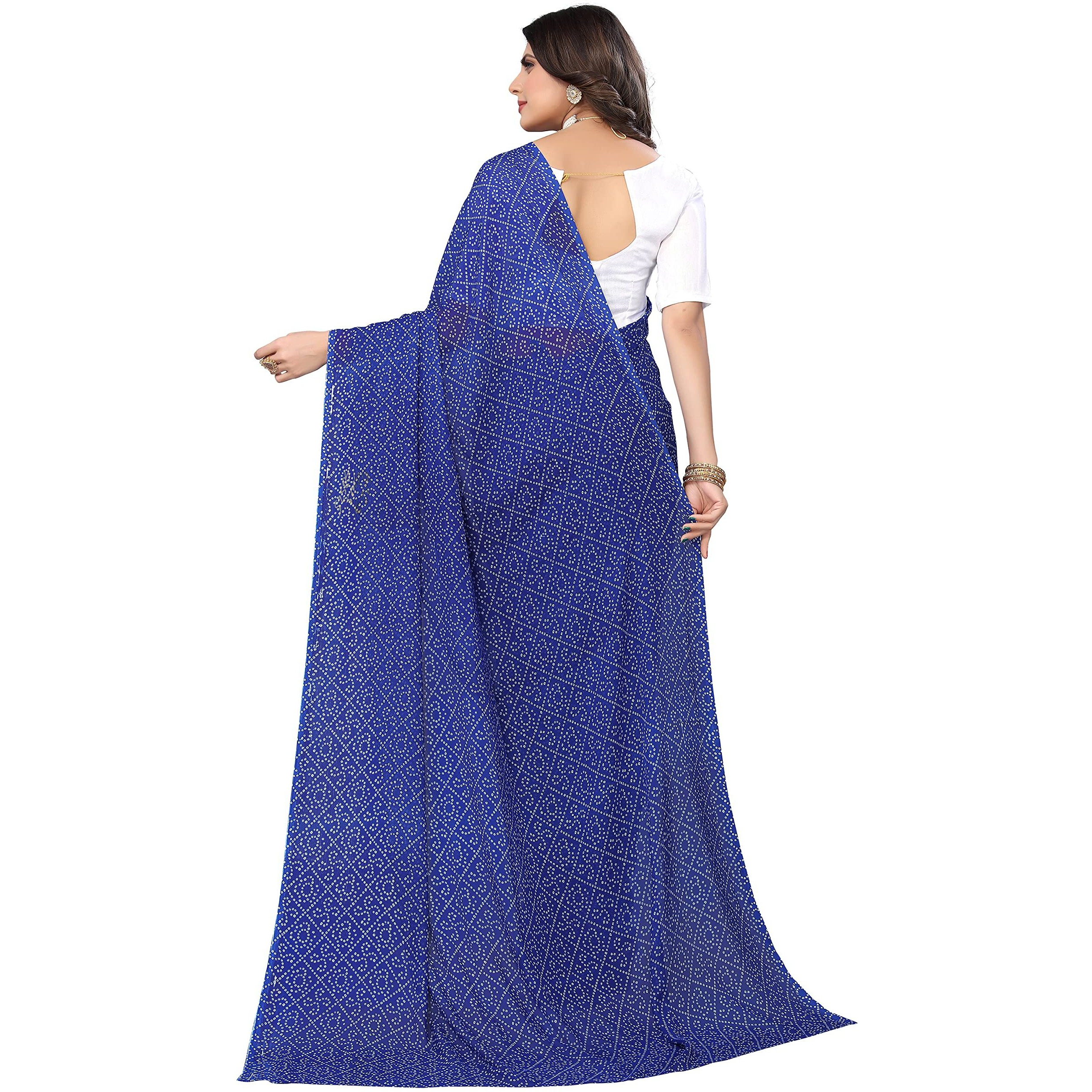 Yashika Womens Blue Georgette Bandhani Printed Saree with Unstitched Blouse Piece (SATHYA BLUE)